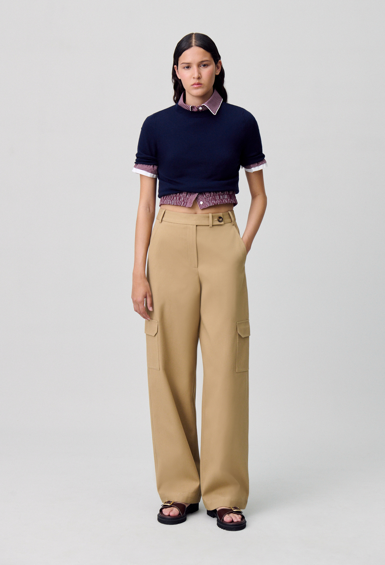 Claudie - Pantalon cargo droit large - Camel - Taille 36 - Pour Femme