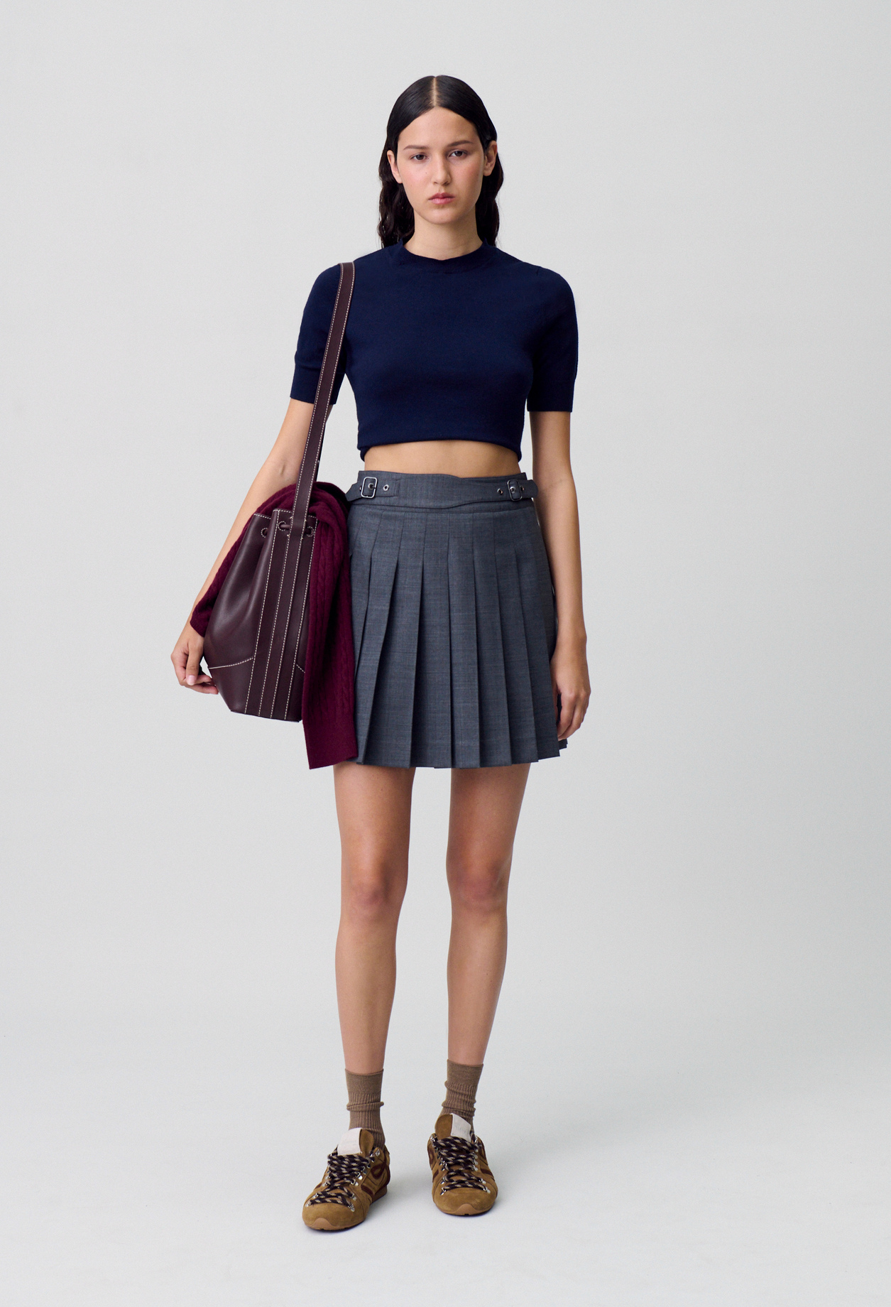 Claudie - Jupe courte plissée - Anthracite - Taille 42 - Pour Femme