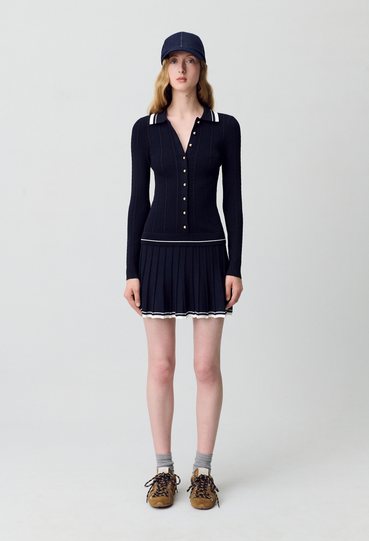 Claudie - Robe maille chemise - Marine - Taille 0 - Pour Femme