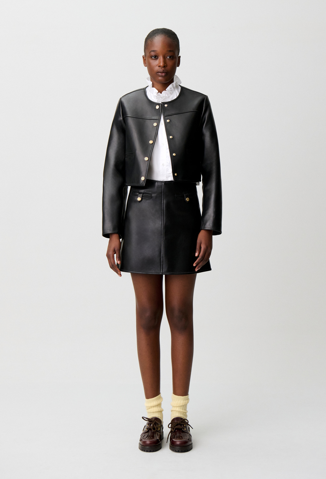 Claudie - Jupe courte cuir - Noir - Taille 38 - Pour Femme