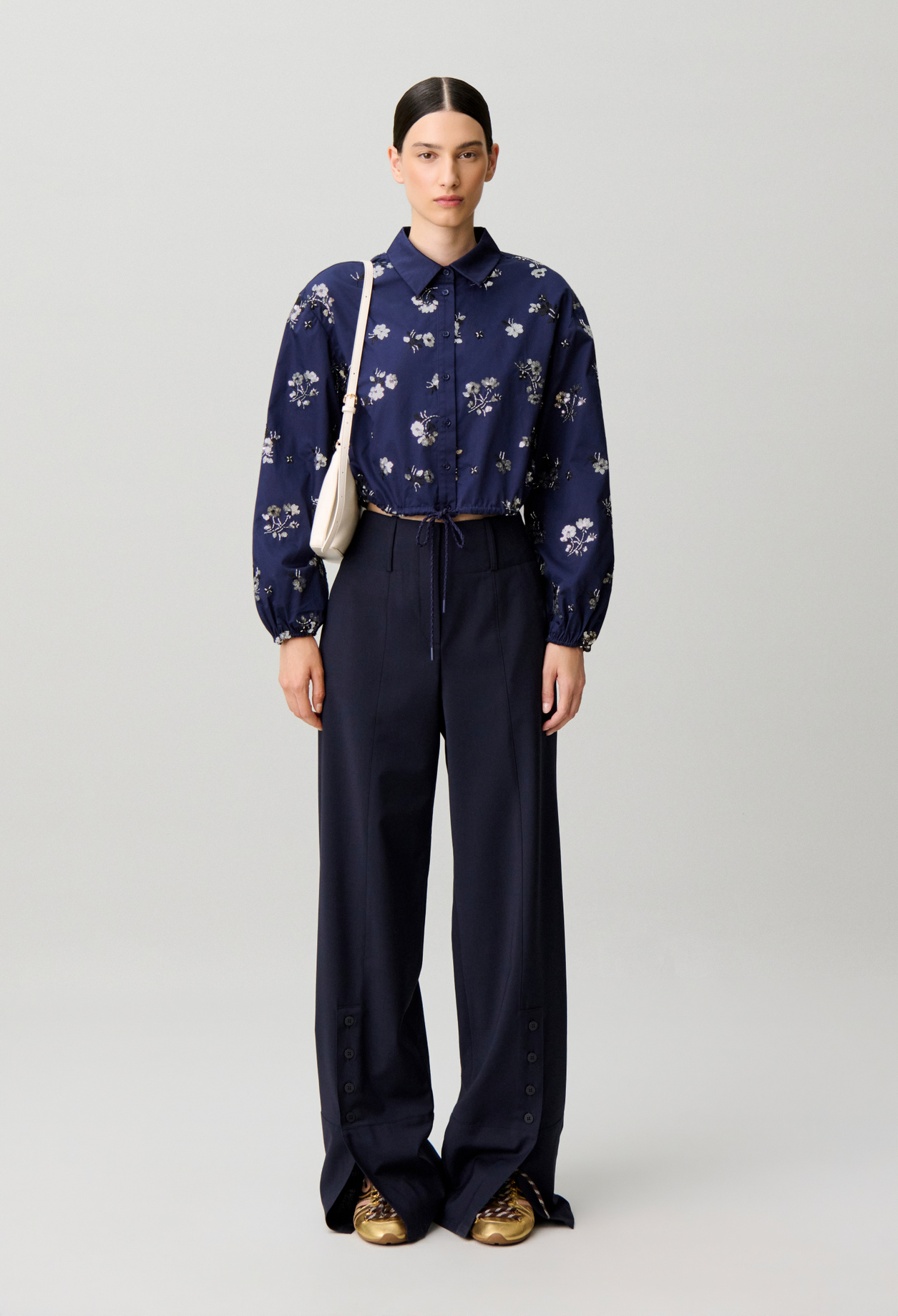 Claudie - Chemise courte fleurie - Marine - Taille 34 - Pour Femme