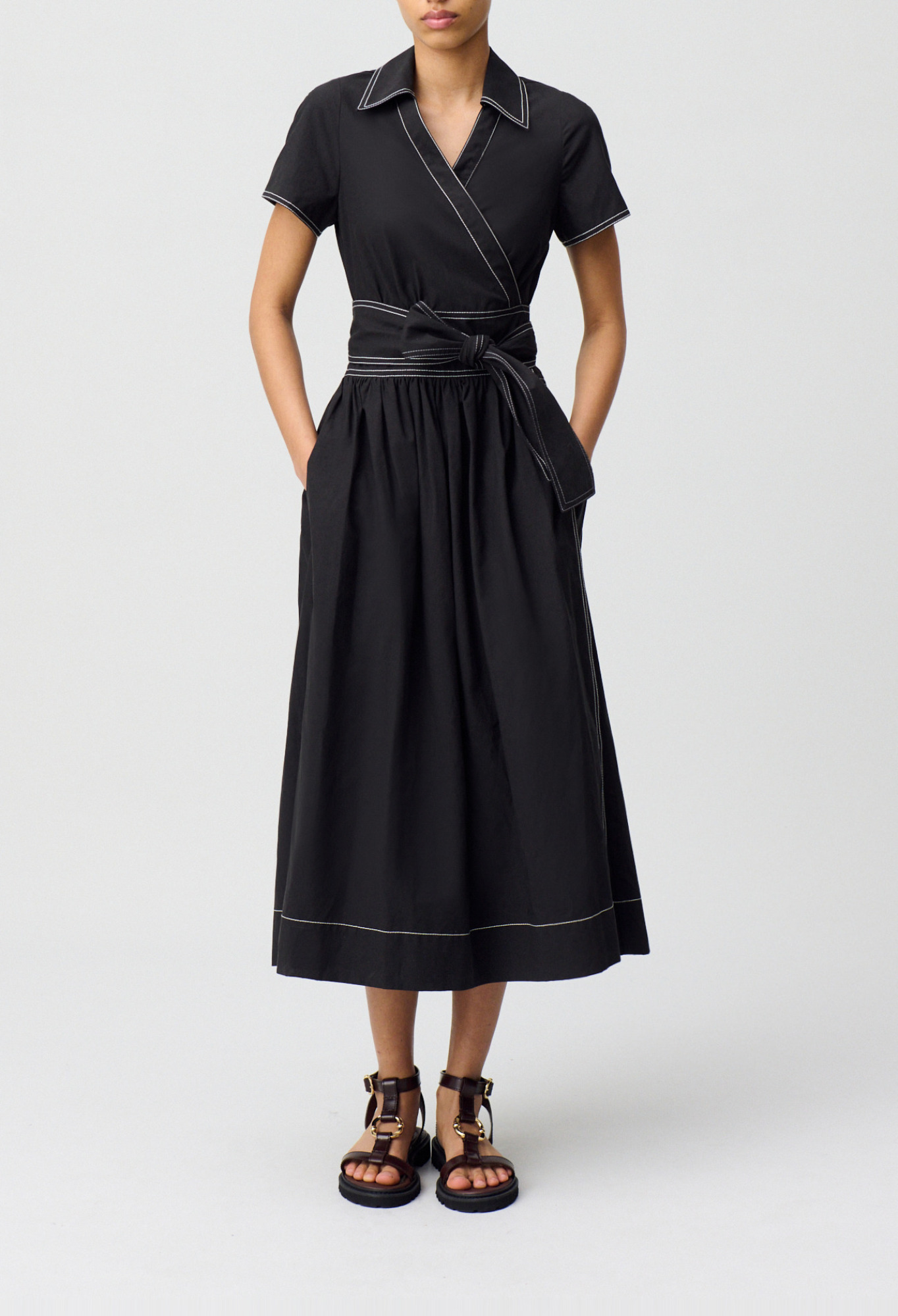 Claudie - Robe longue ceinturée - Noir - Taille 34 - Pour Femme