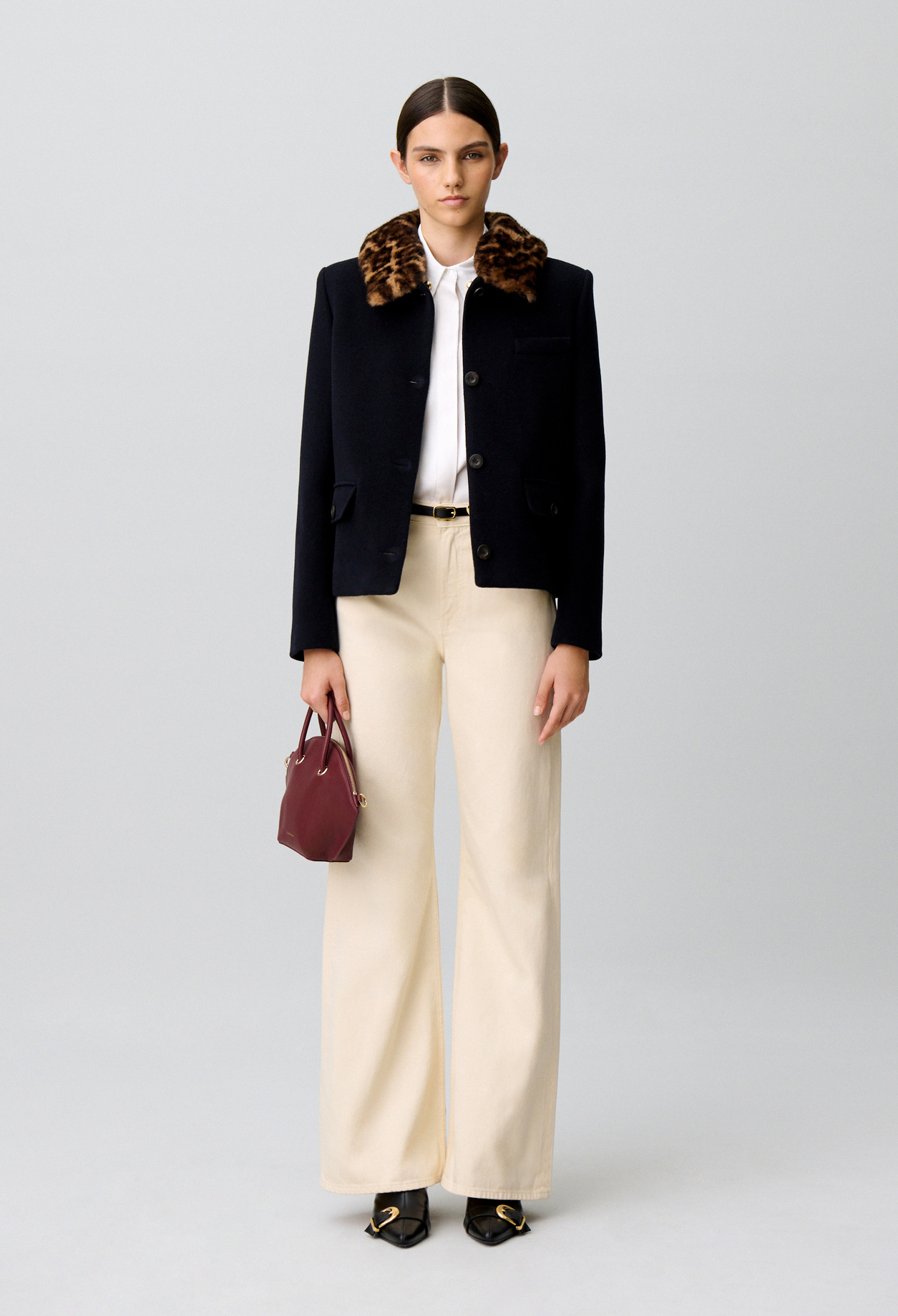 Manteau court laine mélangée
