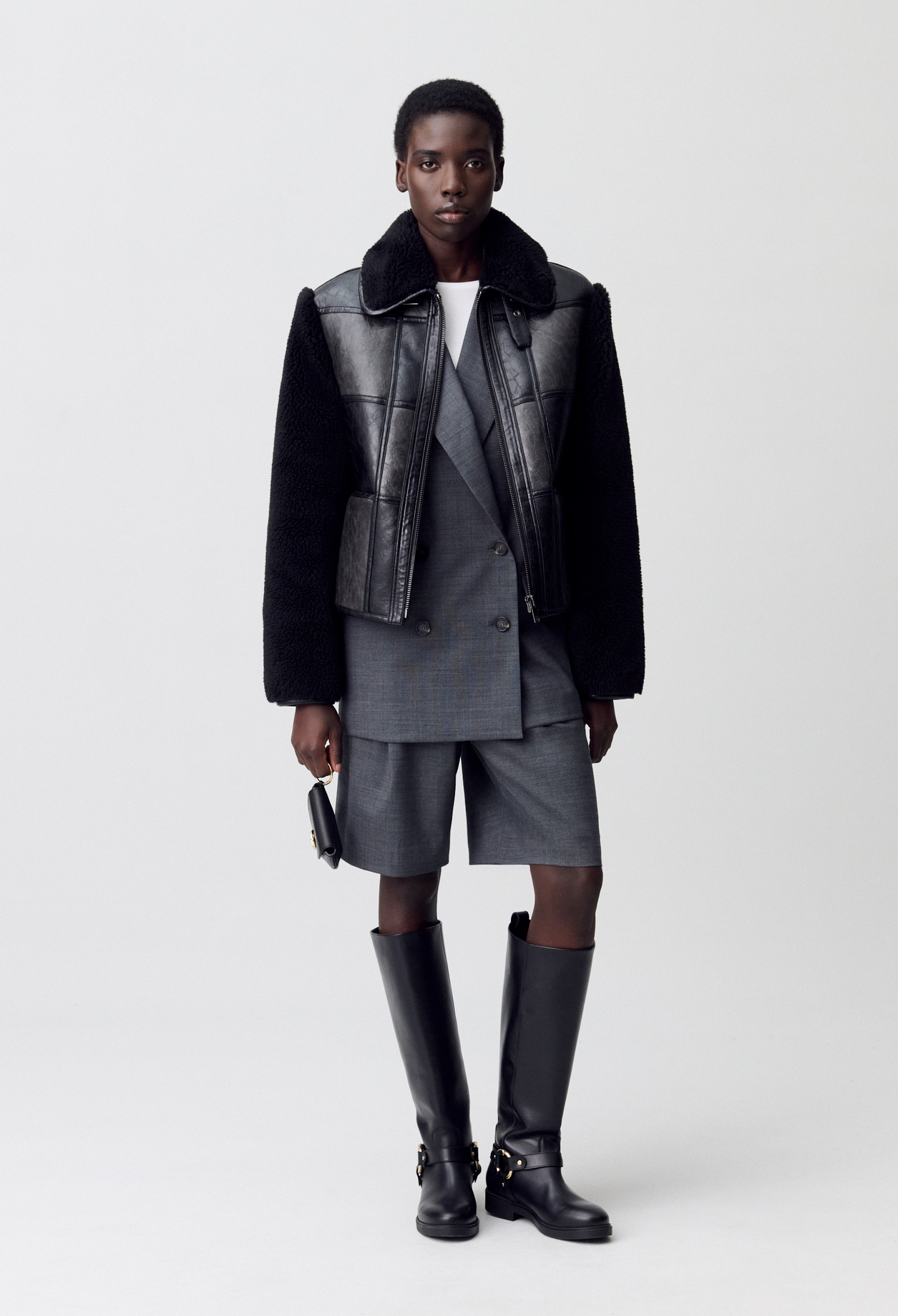 Blouson bi-matière - Femme - Noir Gris - Taille 38 - Claudie Pierlot