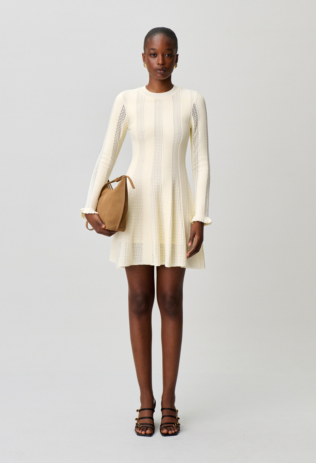 Claudie - Robe courte maille patineuse - Ecru - Taille 3 - Pour Femme