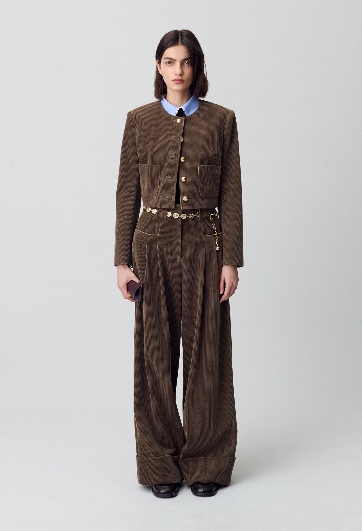 Pantalon large velours - Femme - Taupe - Claudie Pierlot