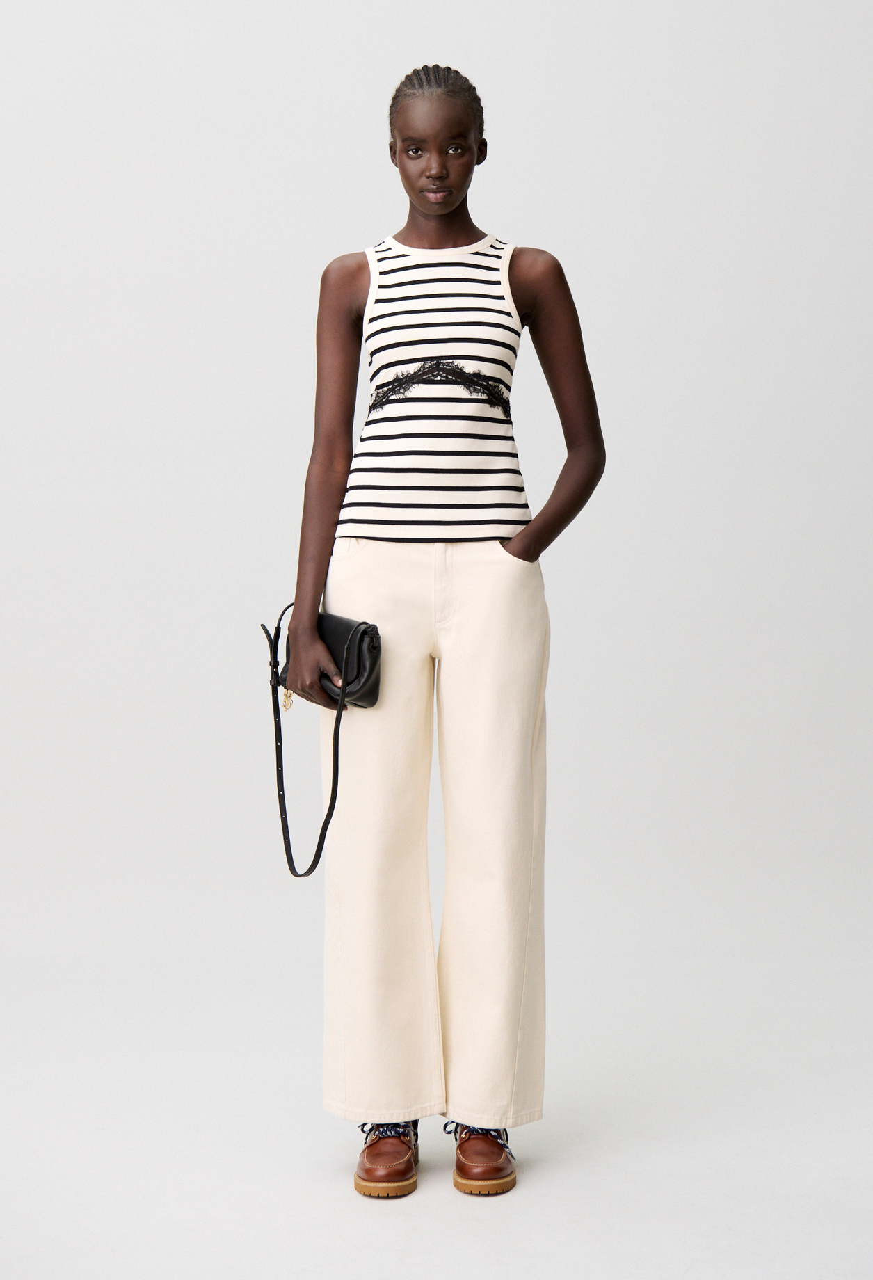 Débardeur marinière avec dentelle - Femme - Bicolore - Taille M - Claudie Pierlot