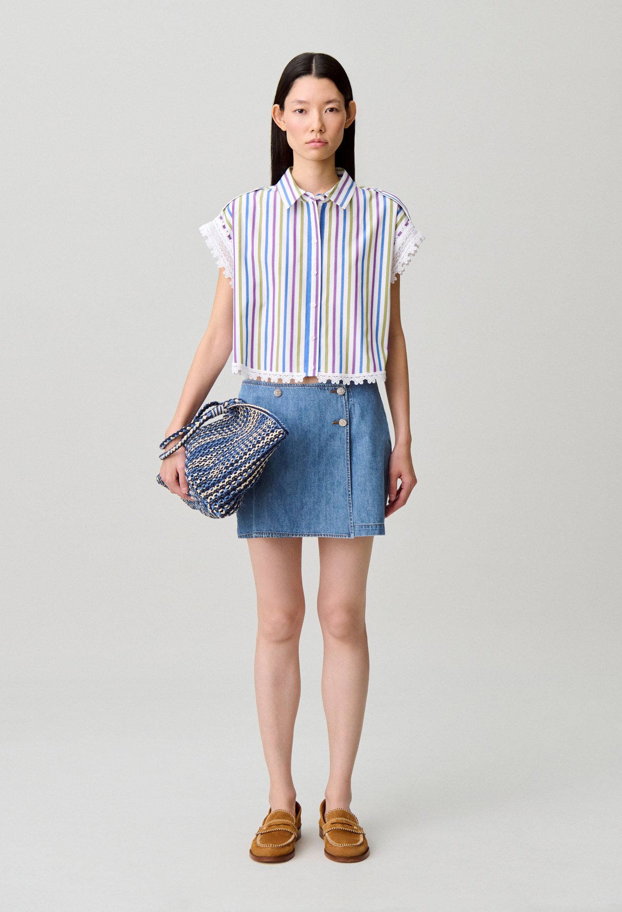 Claudie - Chemise rayée dentelle - Multico - Taille 38 - Pour Femme
