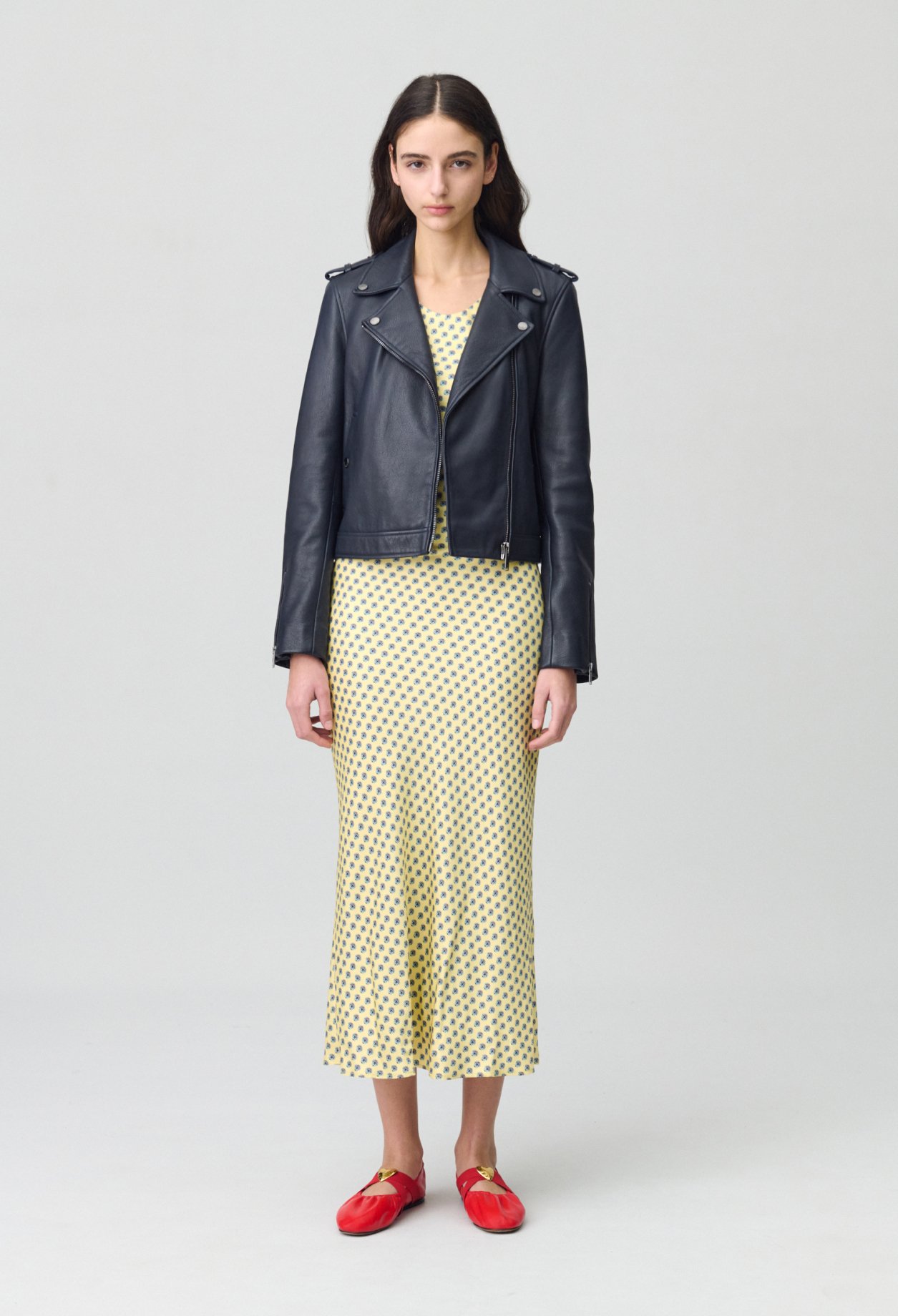 Veste cuir grainé bleu marine - Claudie Pierlot - Modalova