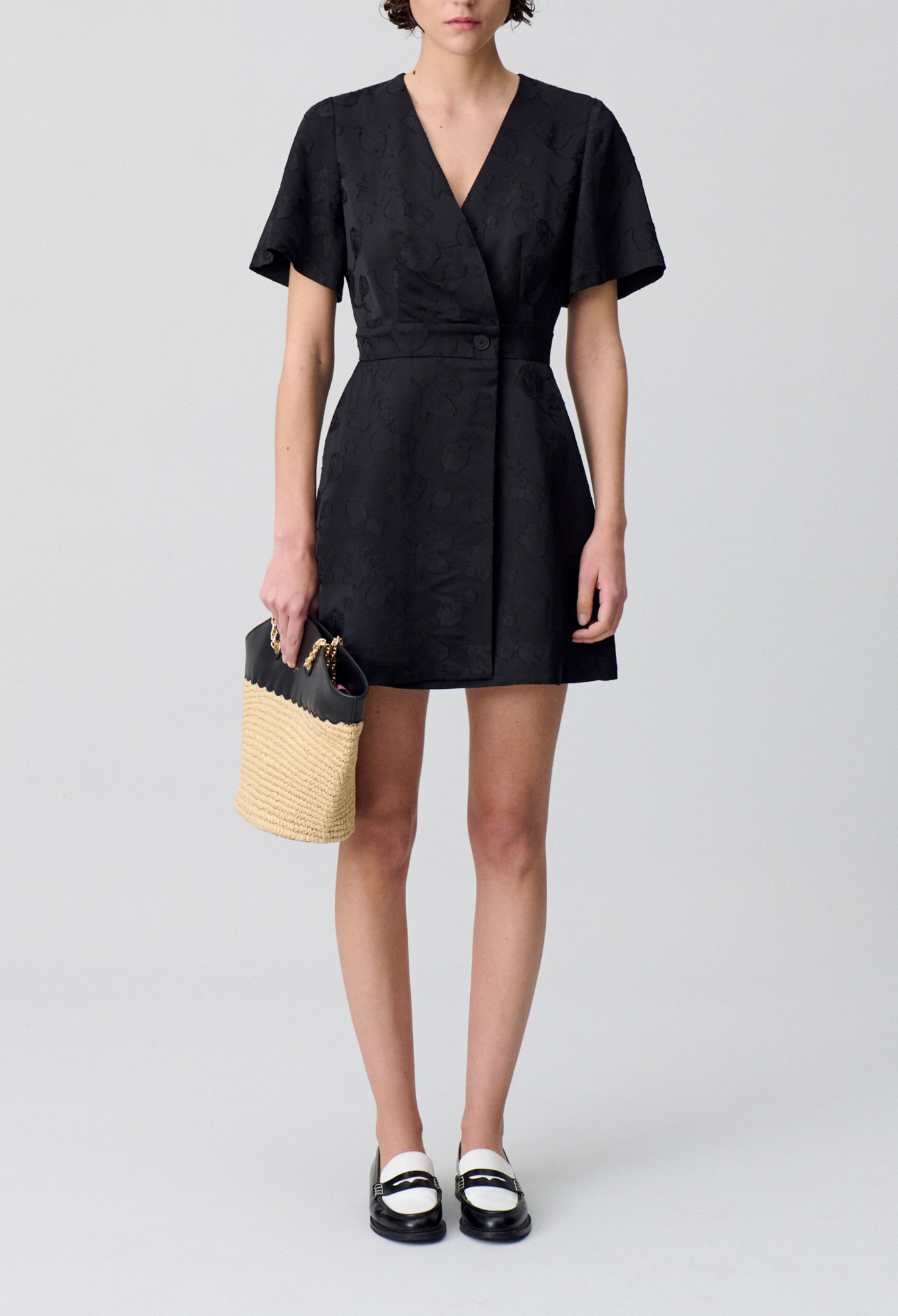 Claudie - Robe courte portefeuille - Noir - Taille 40 - Pour Femme