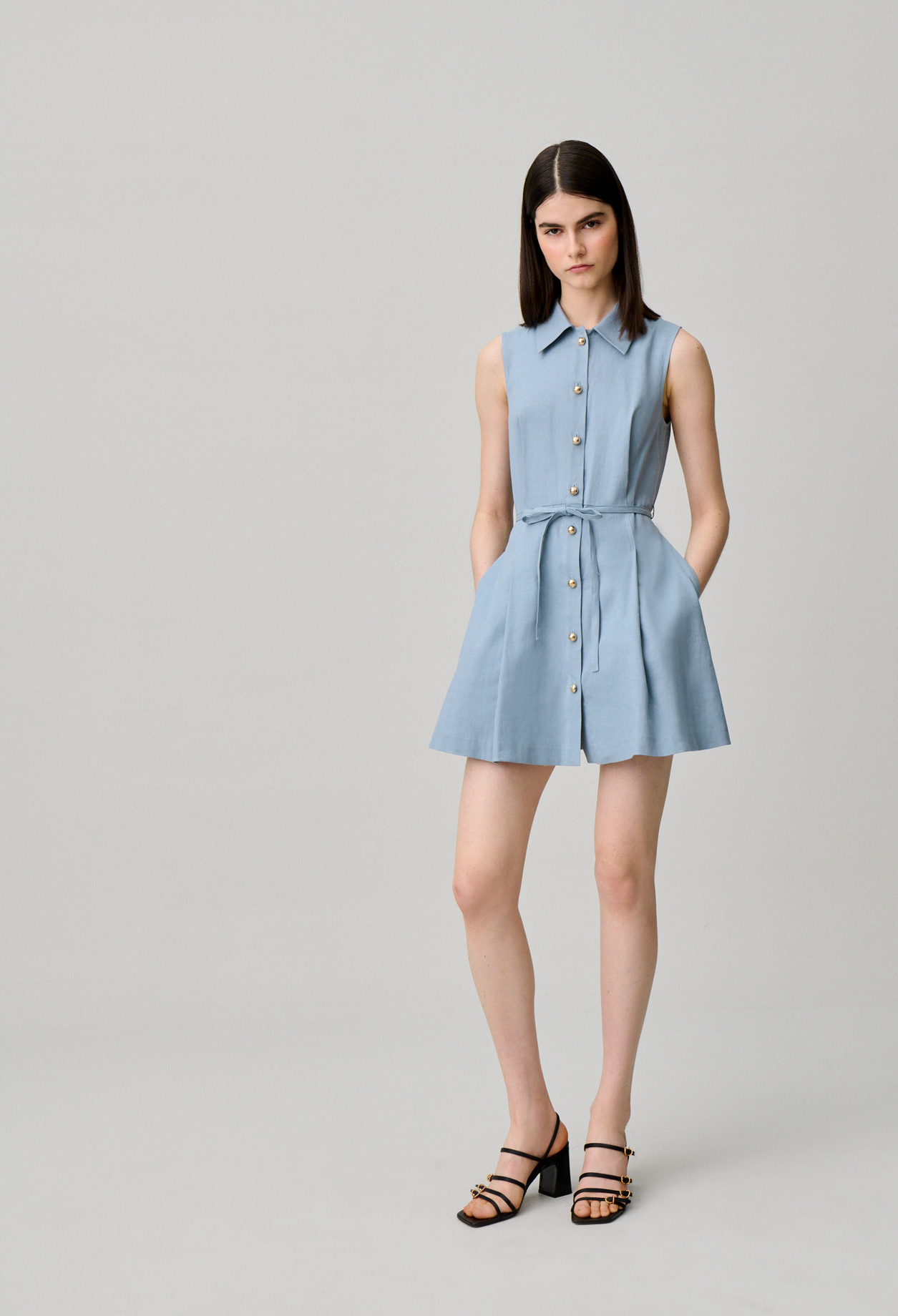 Claudie - Robe courte sans manches - Bleu Gris - Taille 38 - Pour Femme