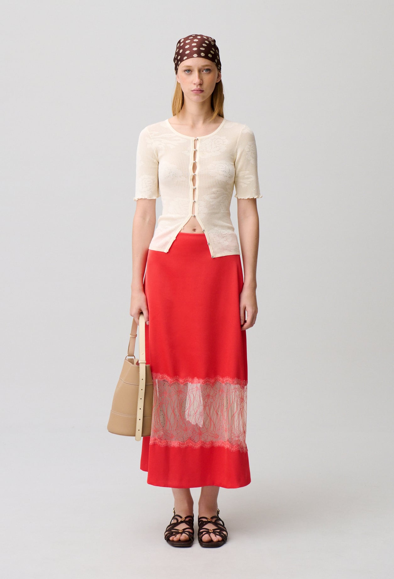 Jupe satinée dentelle - Femme - Tangerine - Taille 38 - Claudie Pierlot
