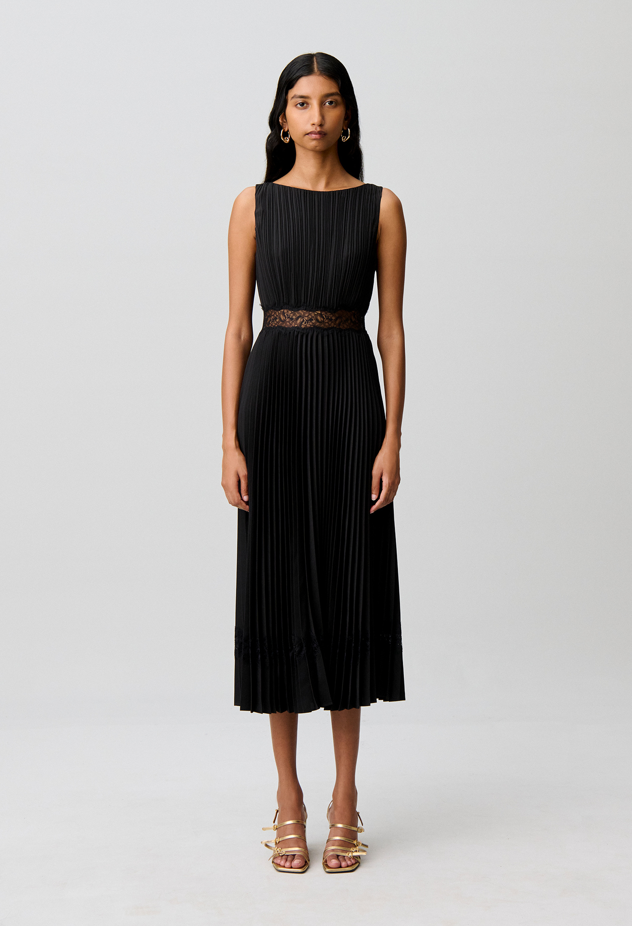 Claudie - Robe fluide satinée plissée - Noir - Taille 40 - Pour Femme