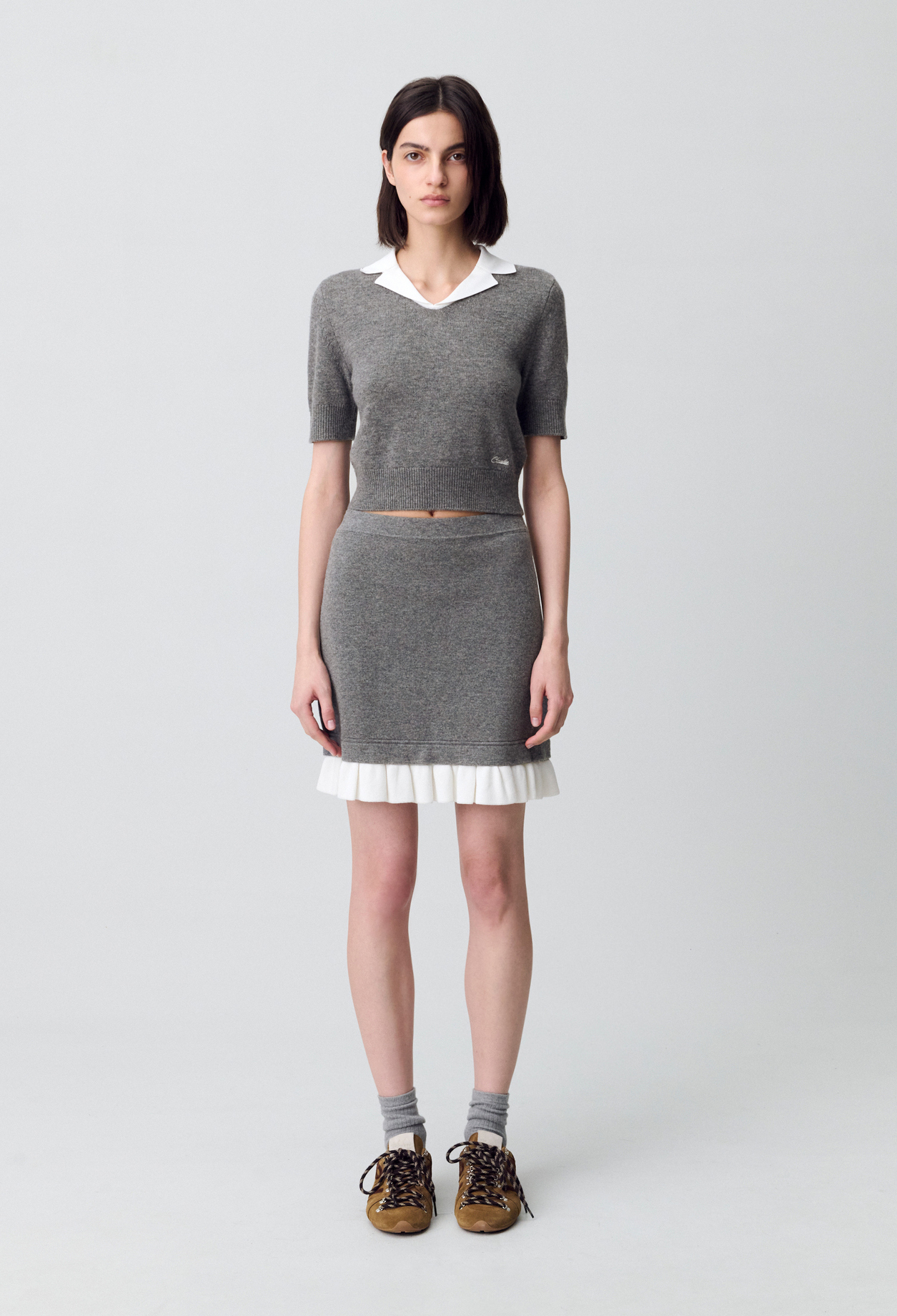 Jupe courte maille fine - Femme - Gris Chine - Taille 3 - Claudie Pierlot