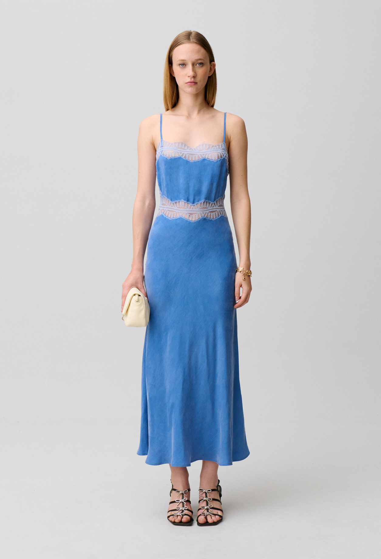 Robe longue dentelle - Femme - Bleu Amsterdam - Taille 38 - Claudie Pierlot
