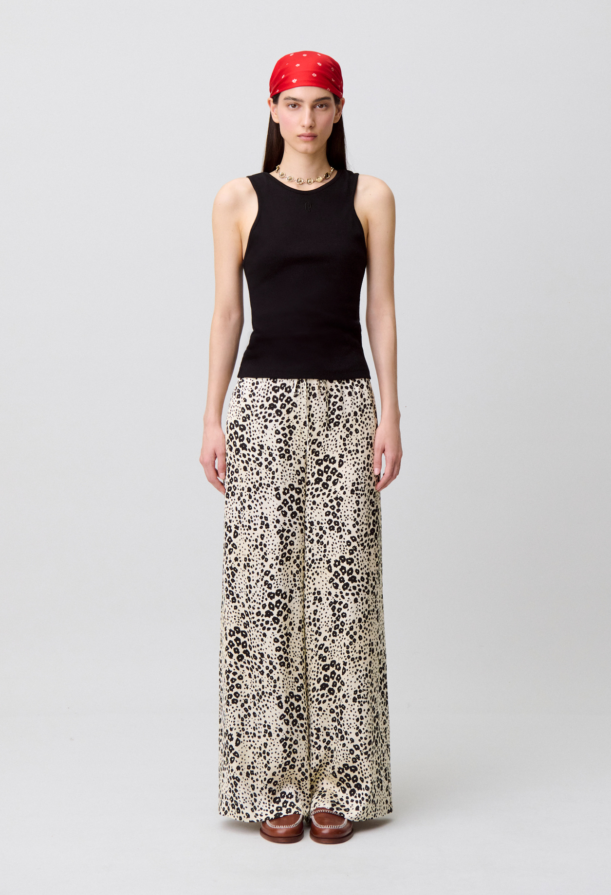 Pantalon large satin léopard - Femme - Print Clair - Taille 40 - Claudie Pierlot