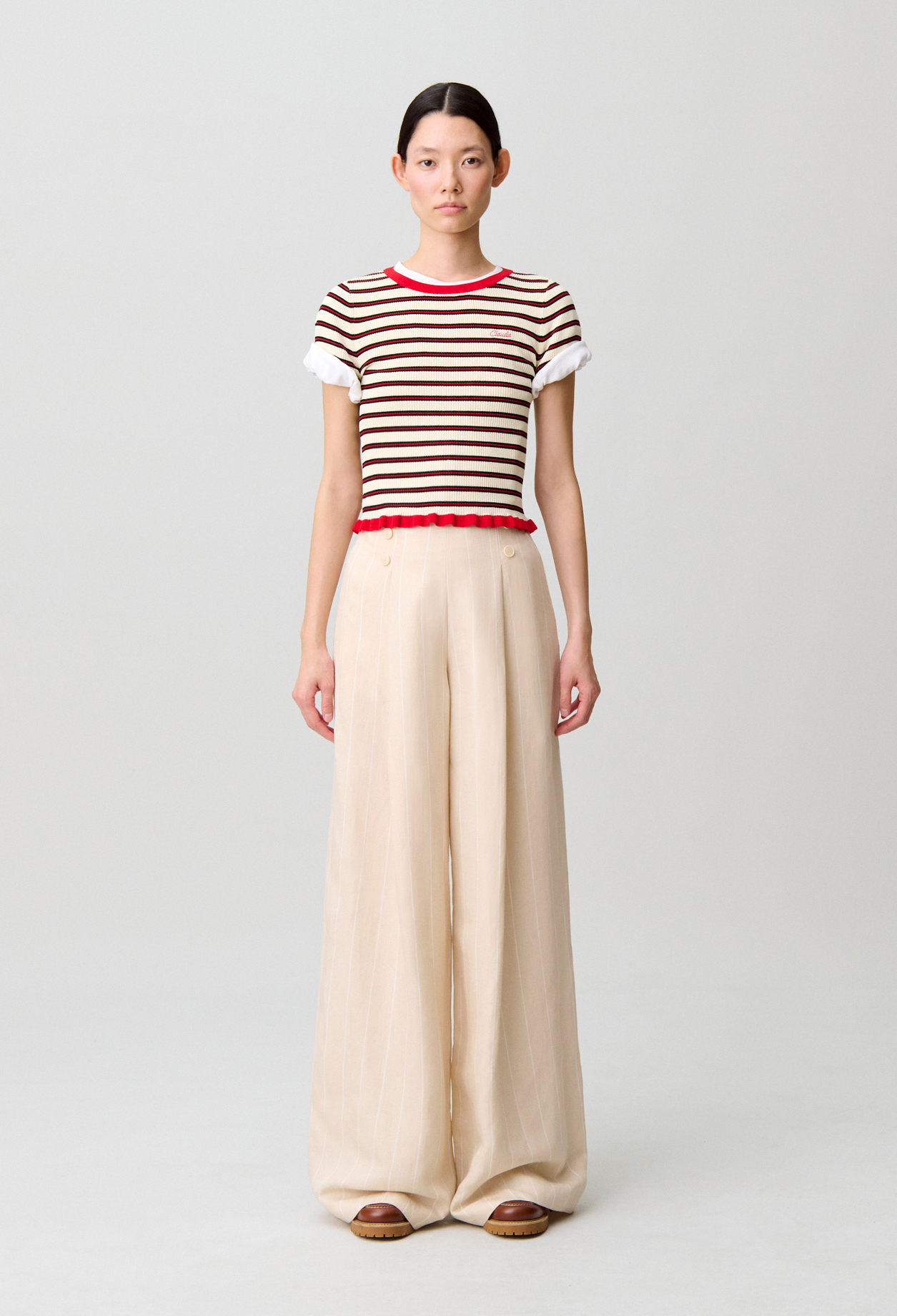 Pantalon tailleur large viscose lin - Femme - Sable - Taille 34 - Claudie Pierlot