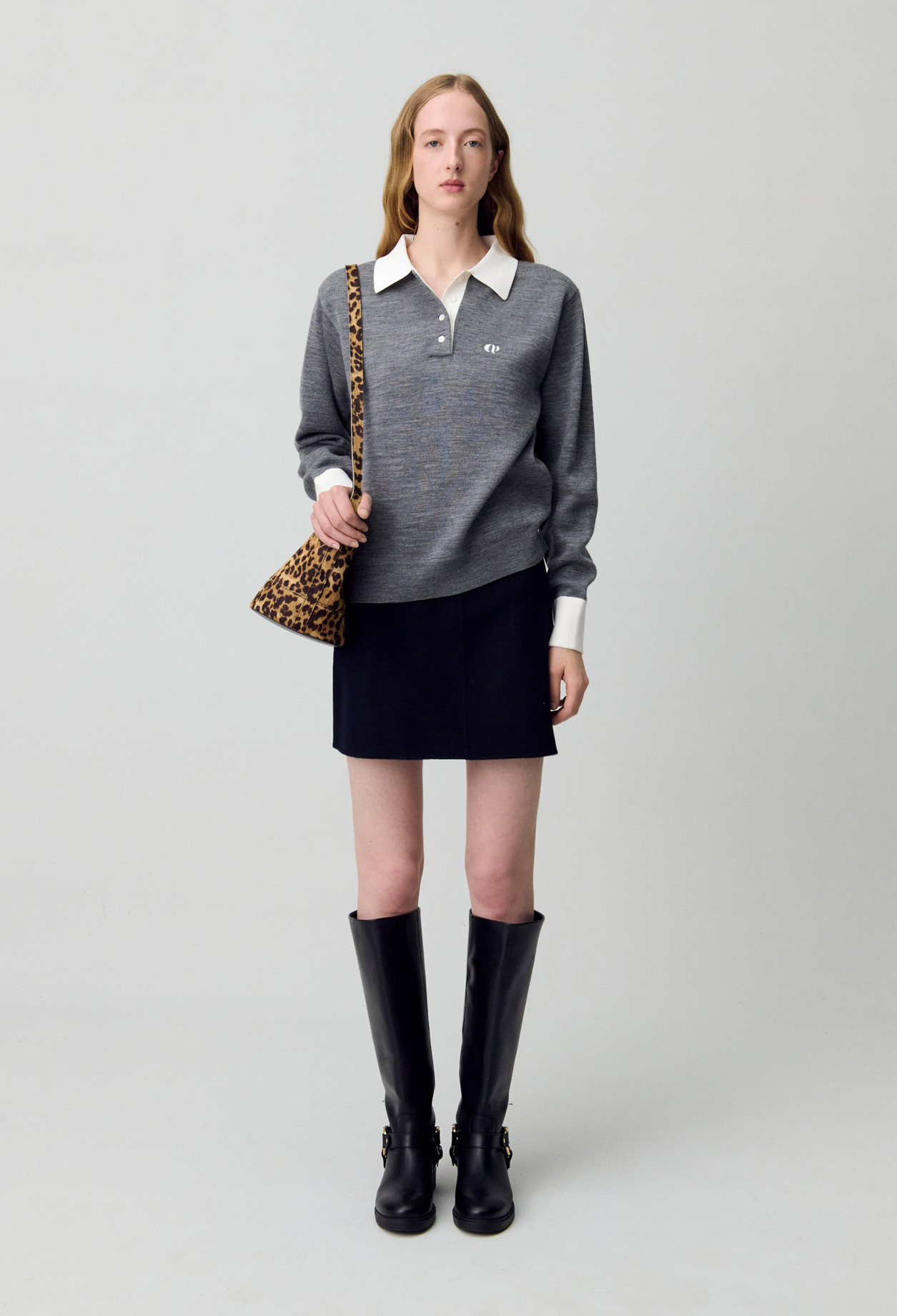 Pull polo maille fine - Femme - Anthracite - Claudie Pierlot