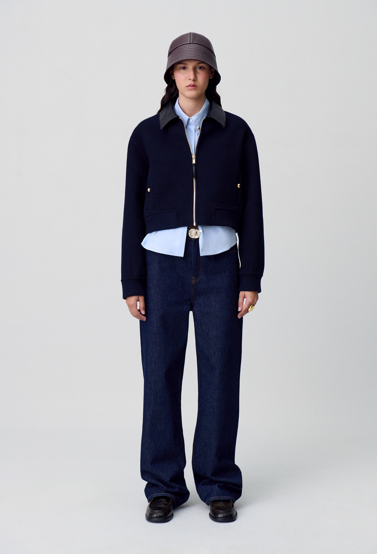 Blouson laine col similicuir - Femme - Marine - Taille 36 - Claudie Pierlot