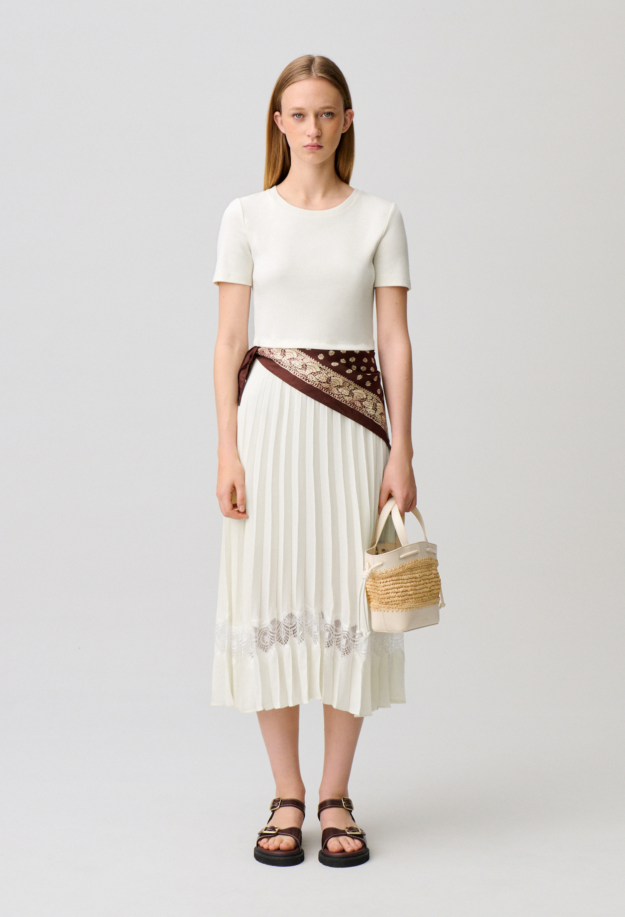 Robe midi Twist bi-matière ivoire - Femme - Ivoire - Taille 2 - Claudie Pierlot