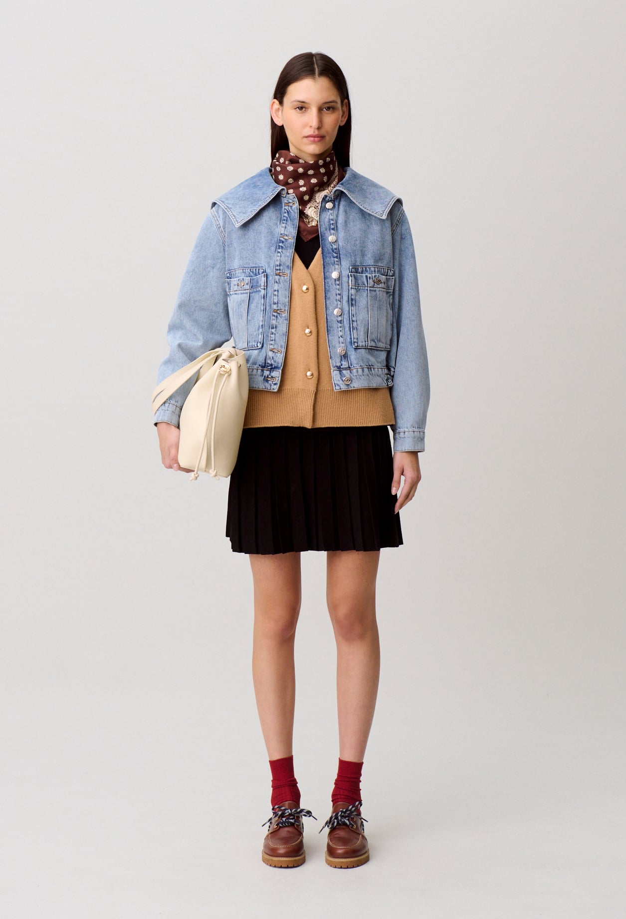 Veste Jean col vareuse denim clair - Femme - Denim Bleu - Taille 34 - Claudie Pierlot