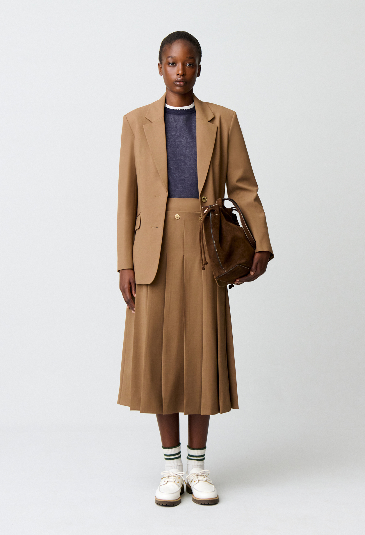 Claudie - Jupe midi plissée - Camel - Taille 34 - Pour Femme