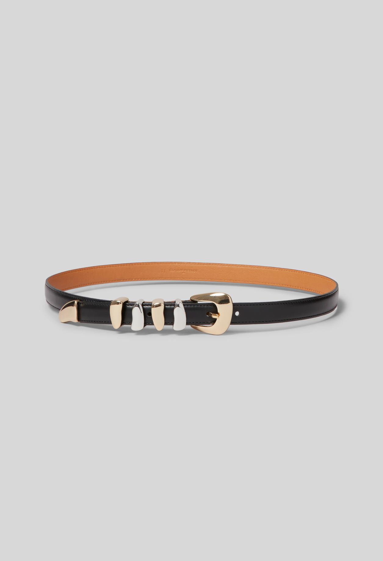 Claudie - Ceinture cuir boucle dorée - Noir - Taille 1 - Pour Femme