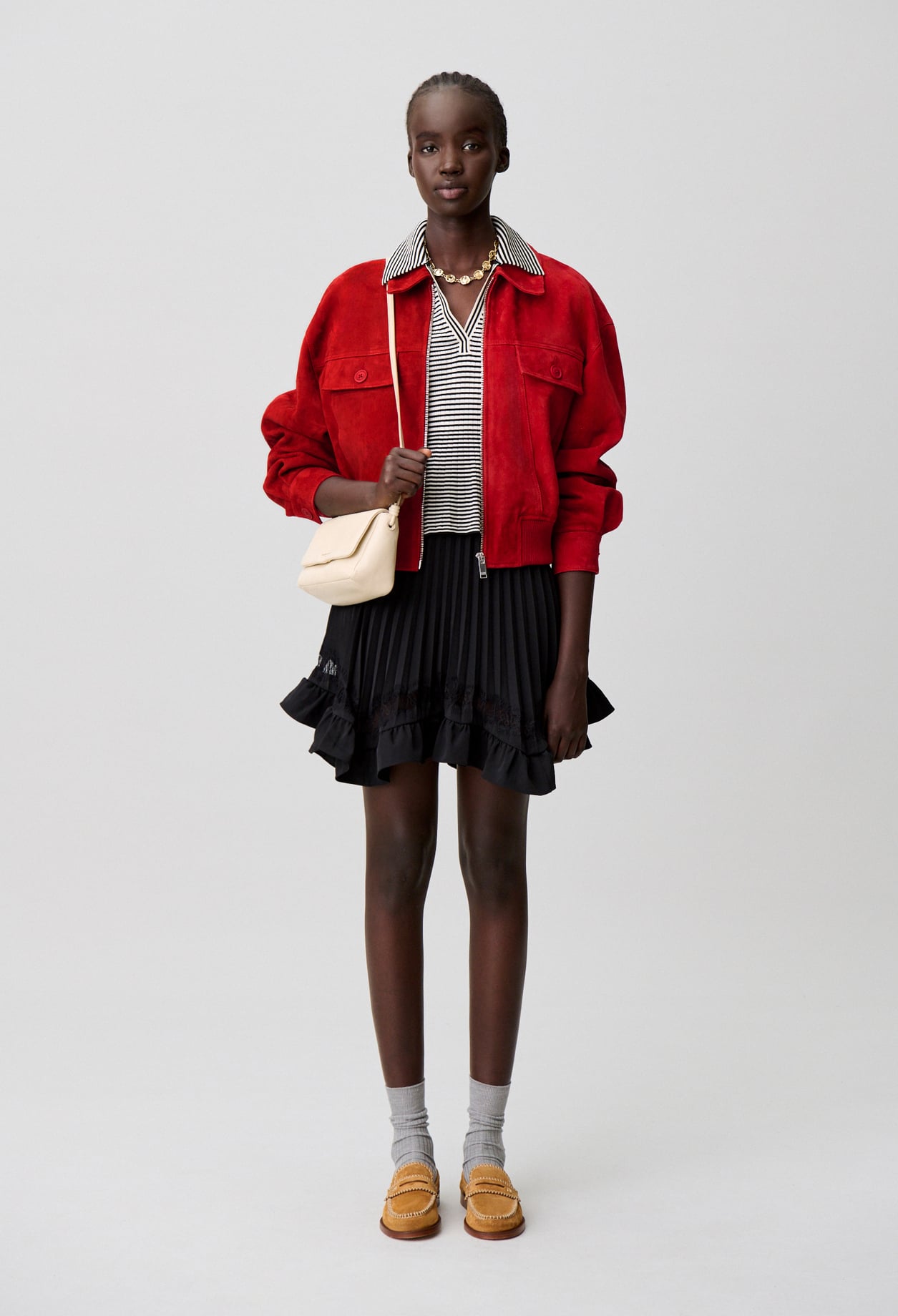 Blouson cuir suède rouge - Femme - Rouge - Taille 34 - Claudie Pierlot