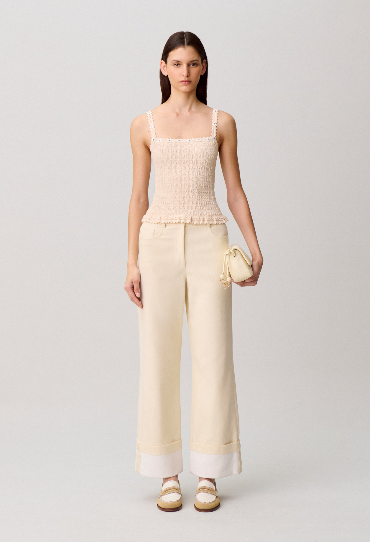 Claudie - Top fleurs broderies - Jaune Clair - Taille 2 - Pour Femme