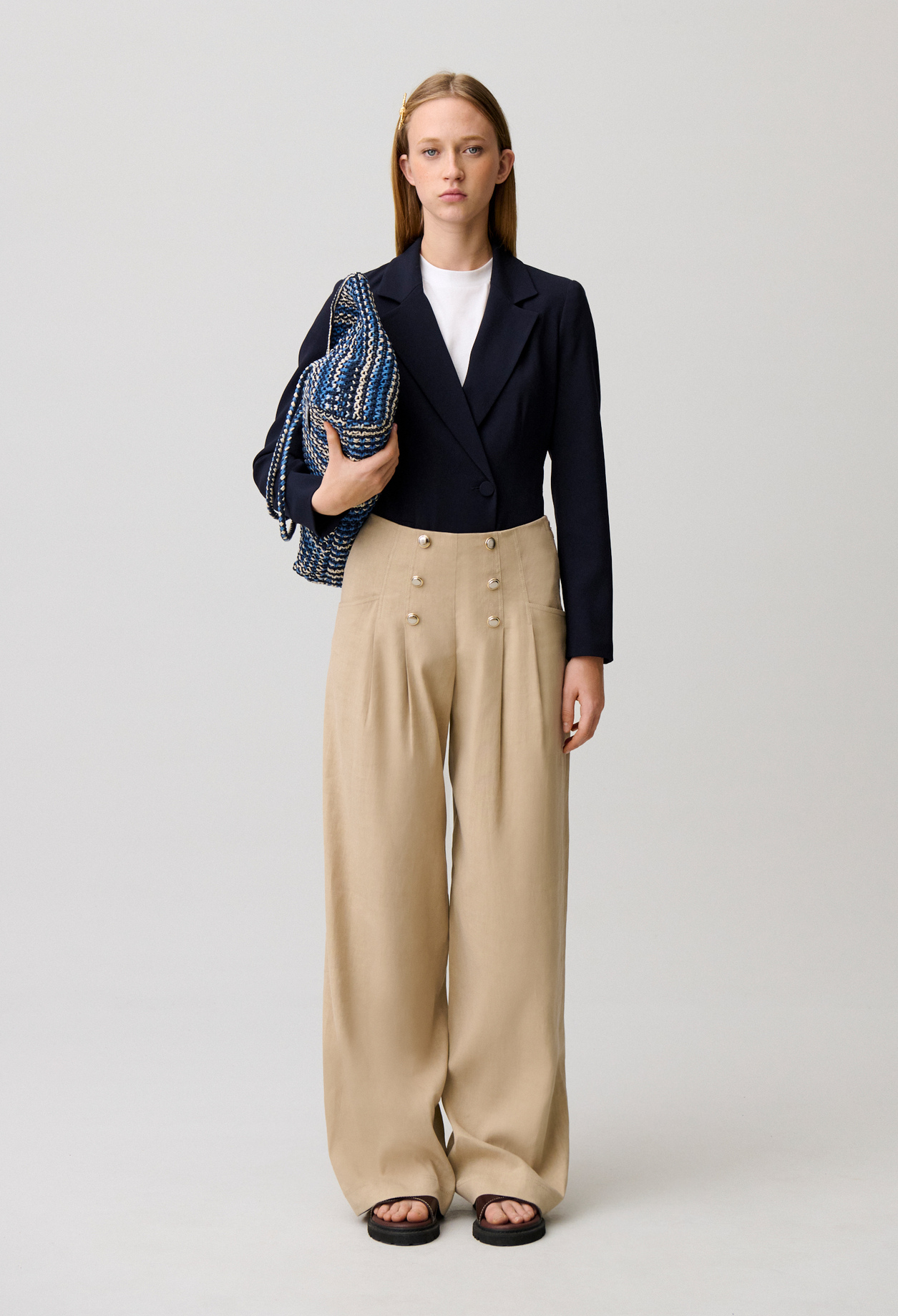 Pantalon lin à boutons - Femme - Sable - Taille 40 - Claudie Pierlot