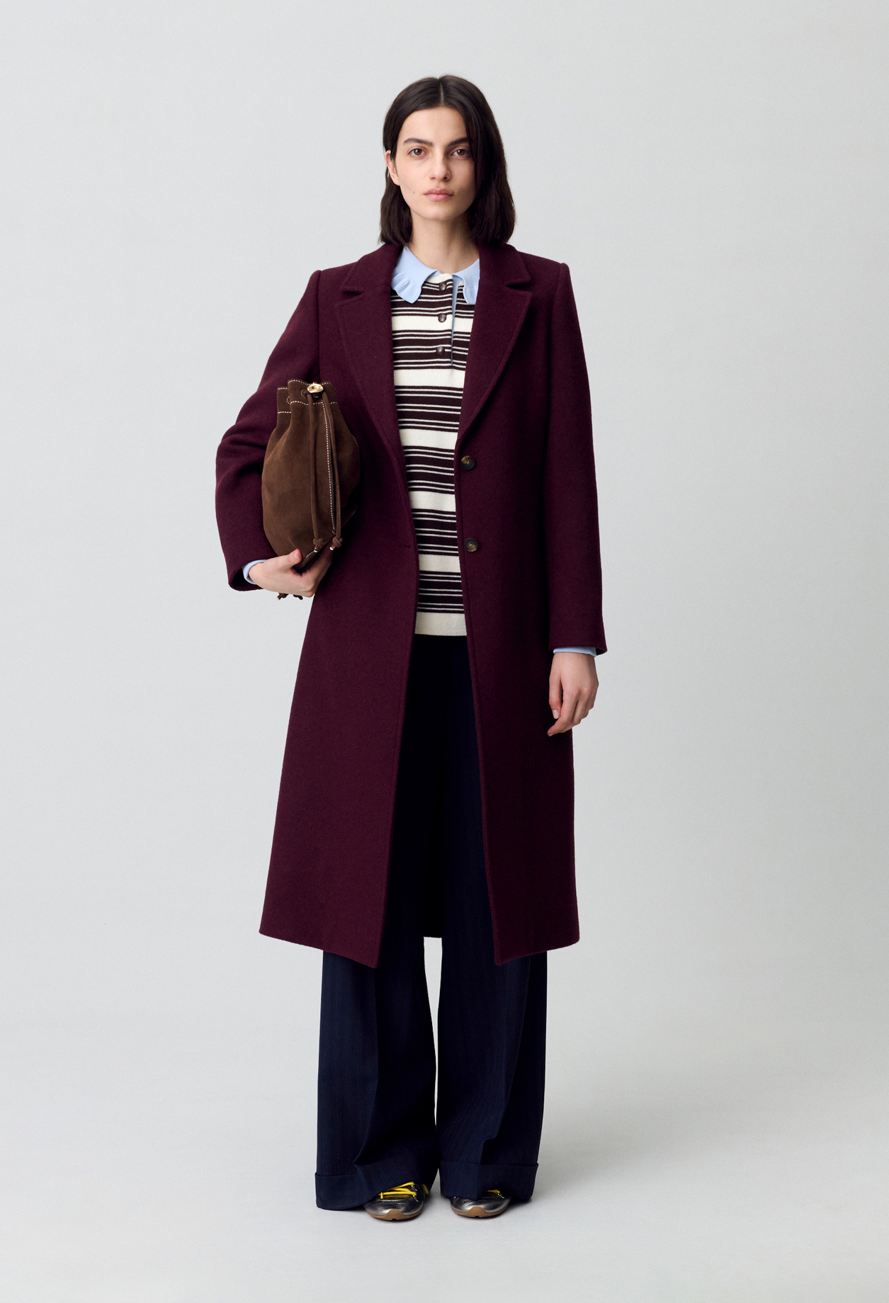 Manteau long croisé laine - Femme - Bordeaux - Taille 36 - Claudie Pierlot