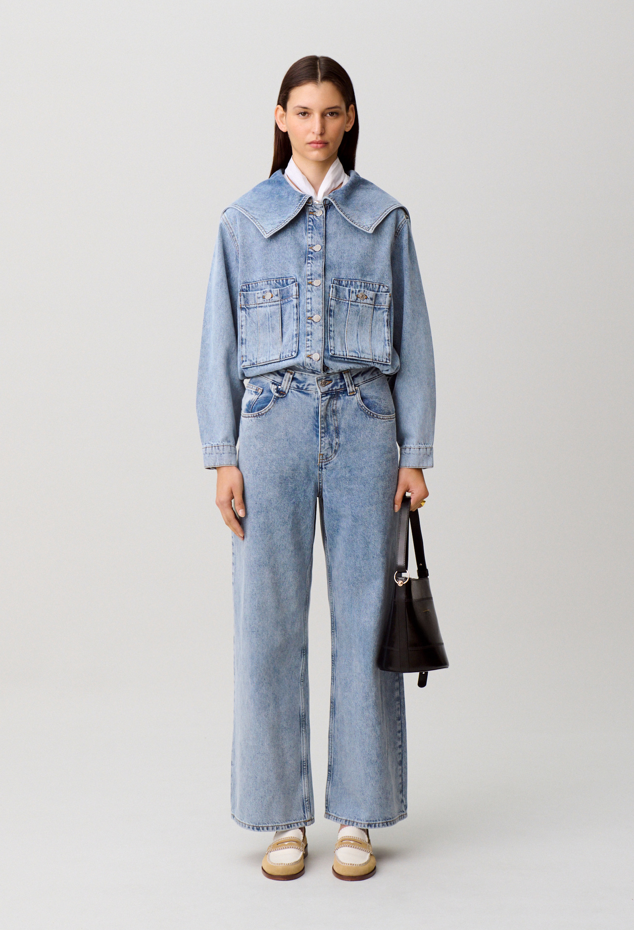 Jean large et droit denim délavé - Femme - Denim Bleu - Taille 40 - Claudie Pierlot