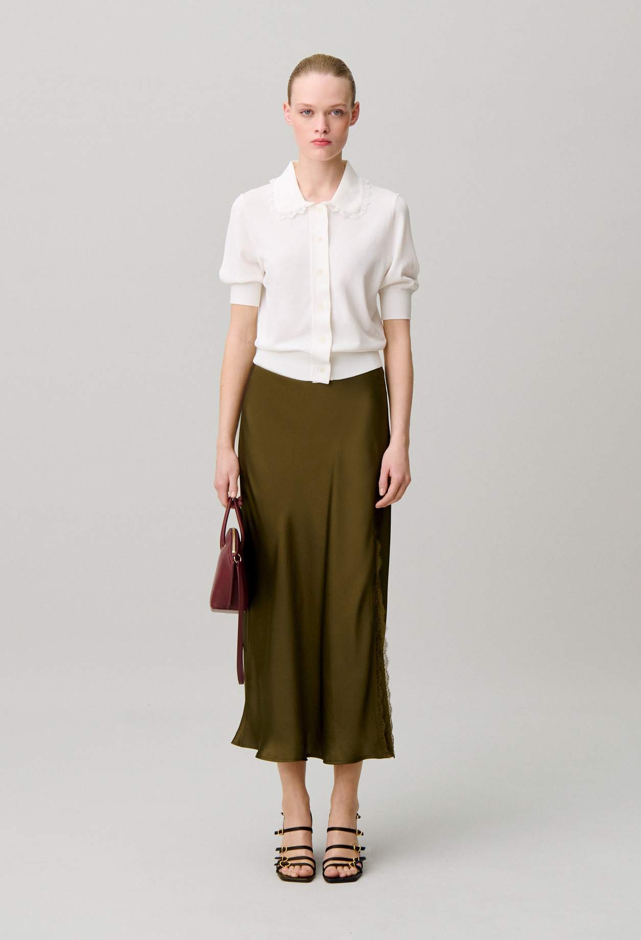 Claudie - Jupe satin dentelle - Bronze - Taille 44 - Pour Femme