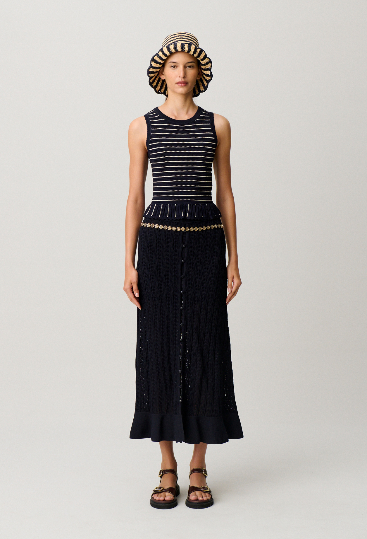 Jupe longue crochet - Femme - Marine - Taille 3 - Claudie Pierlot