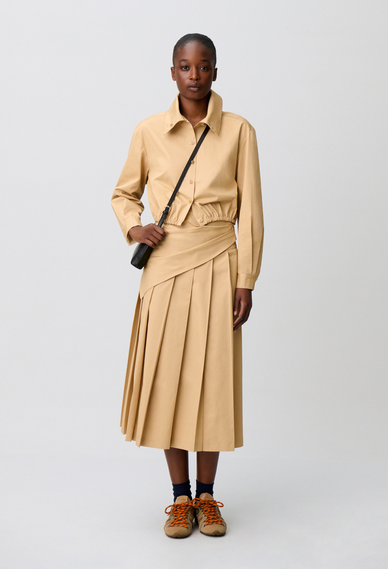 Claudie - Chemise cropped col montant - Beige - Taille 40 - Pour Femme