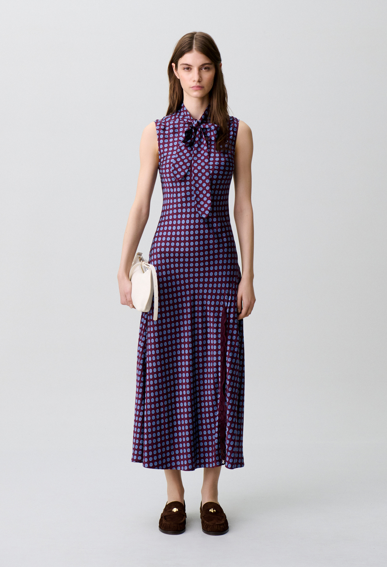 Claudie - Robe fluide longue dentelle - Print Bordeaux - Taille 40 - Pour Femme