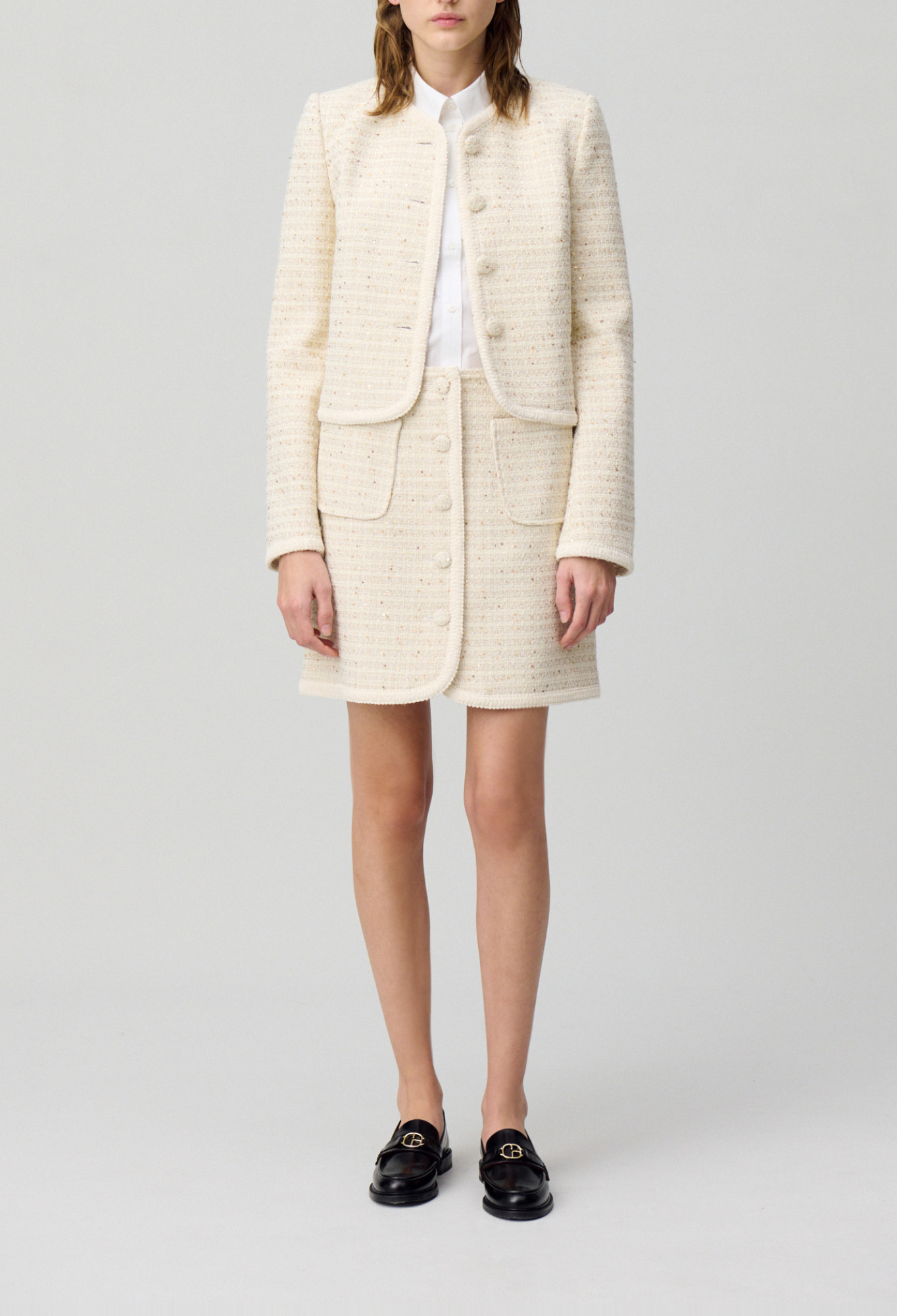 Jupe courte tweed boutonnée