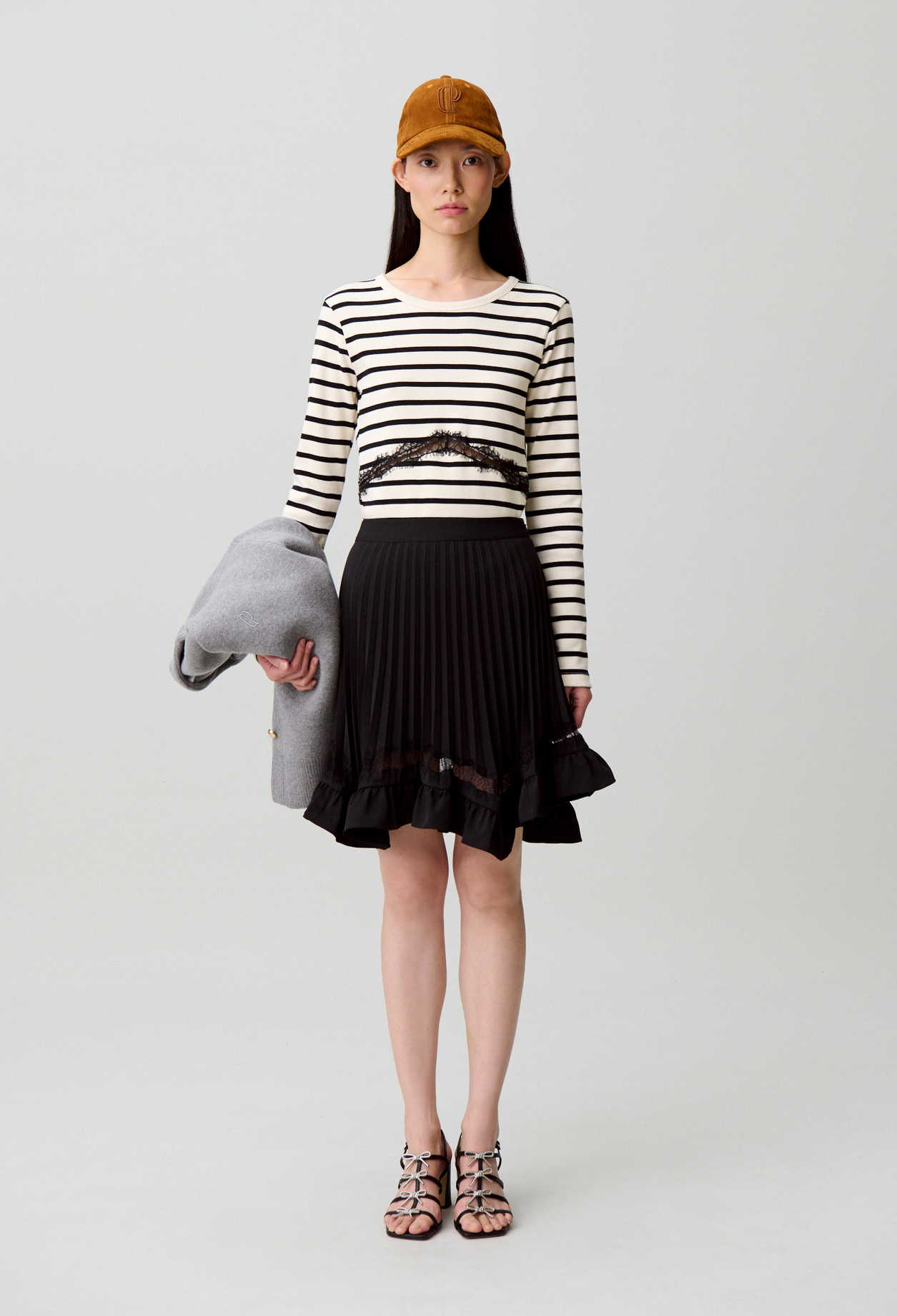 Jupe plissée courte avec dentelle - Femme - Noir - Taille 38 - Claudie Pierlot
