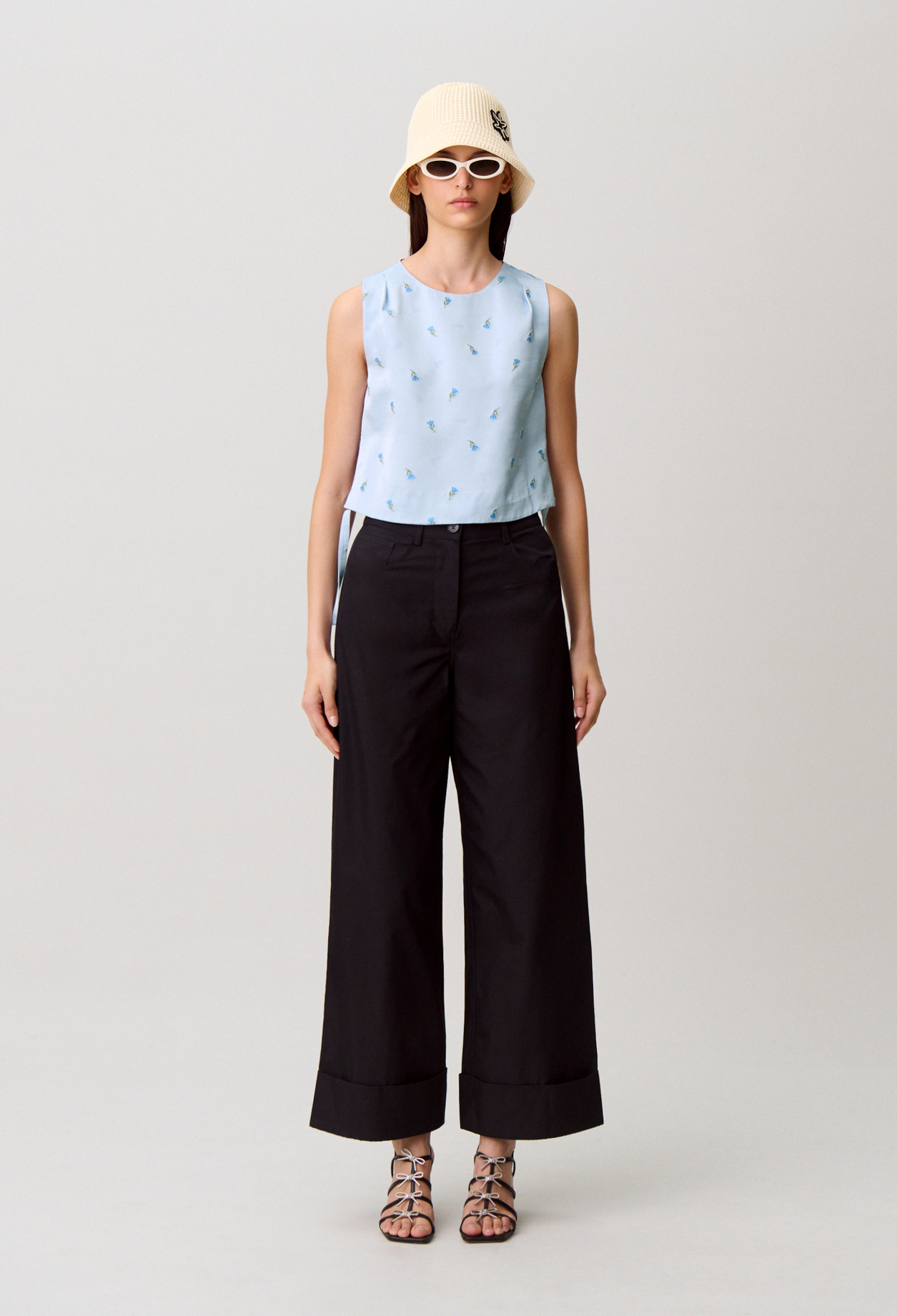 Claudie - Top satin brodé - Ciel - Taille 36 - Pour Femme
