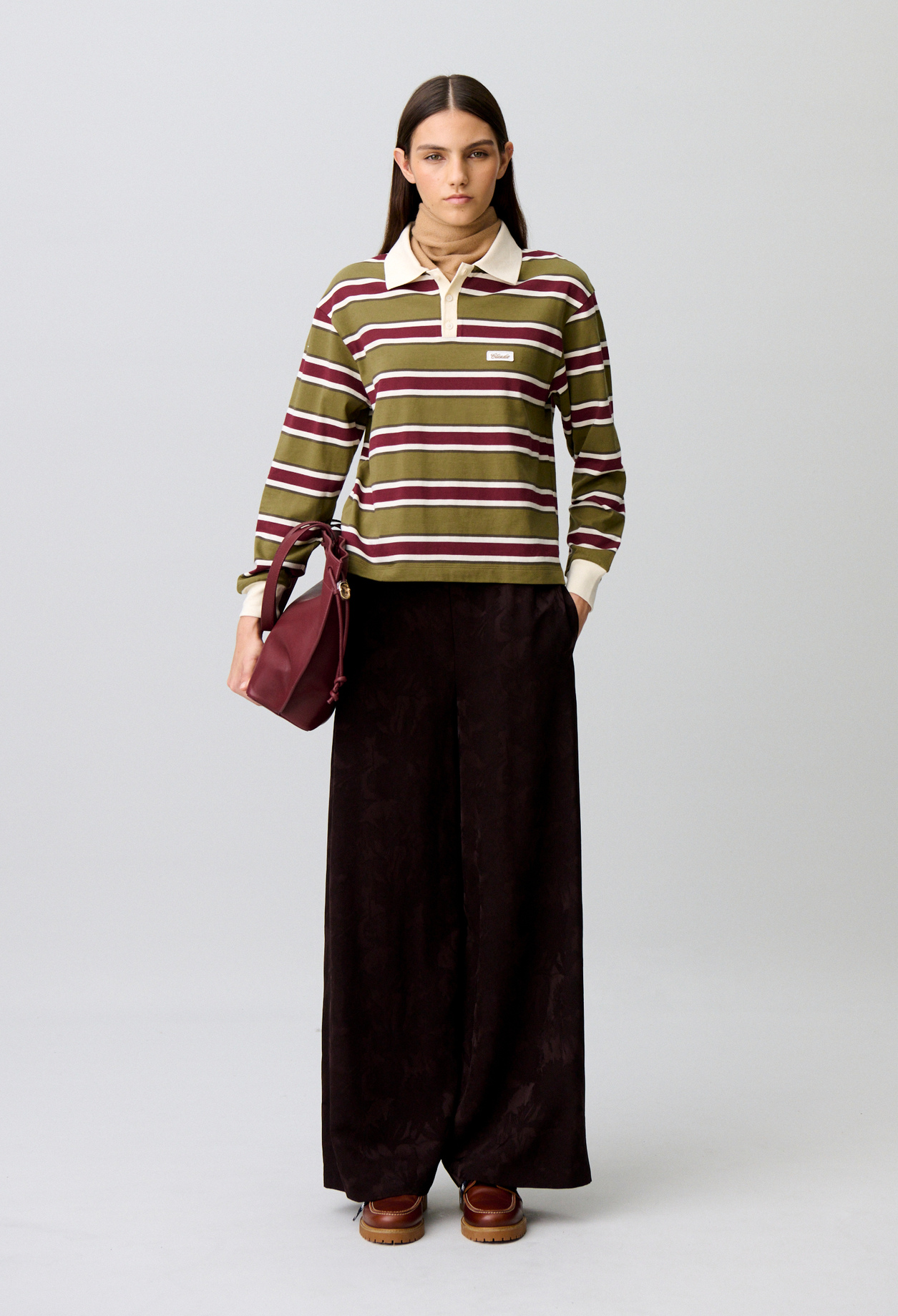 Claudie - Pantalon large jacquard floral - Marron Fonce - Taille 44 - Pour Femme