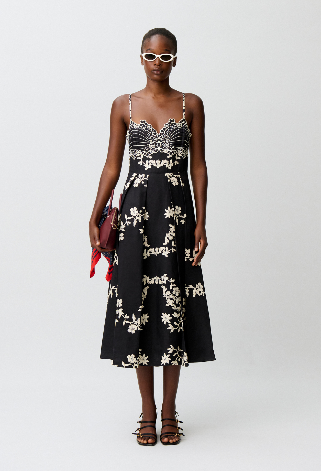 Robe bretelles broderies florales - Femme - Print Fonce - Taille 42 - Claudie Pierlot