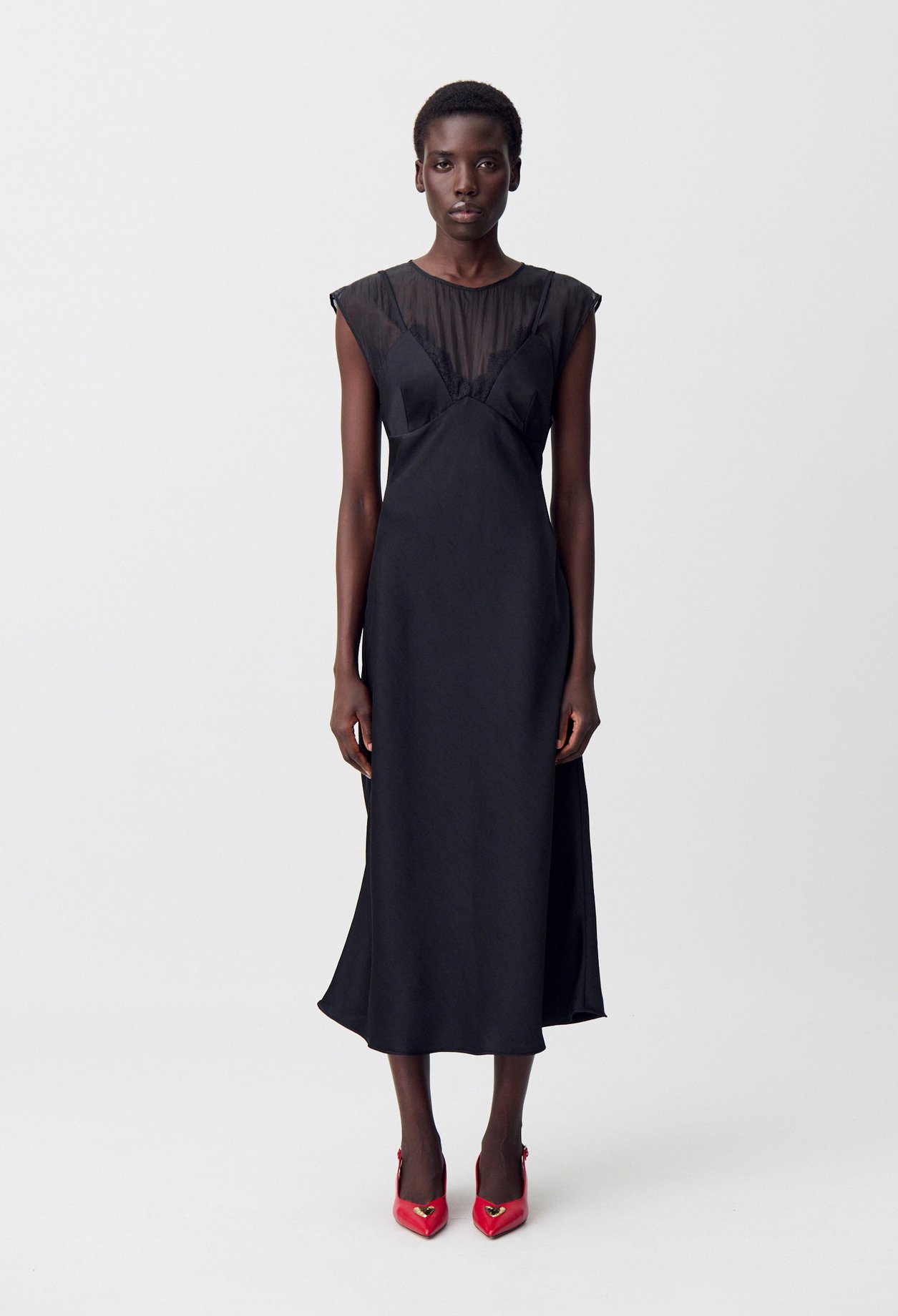 Robe longue organza dentelle fluide - Femme - Noir - Claudie Pierlot