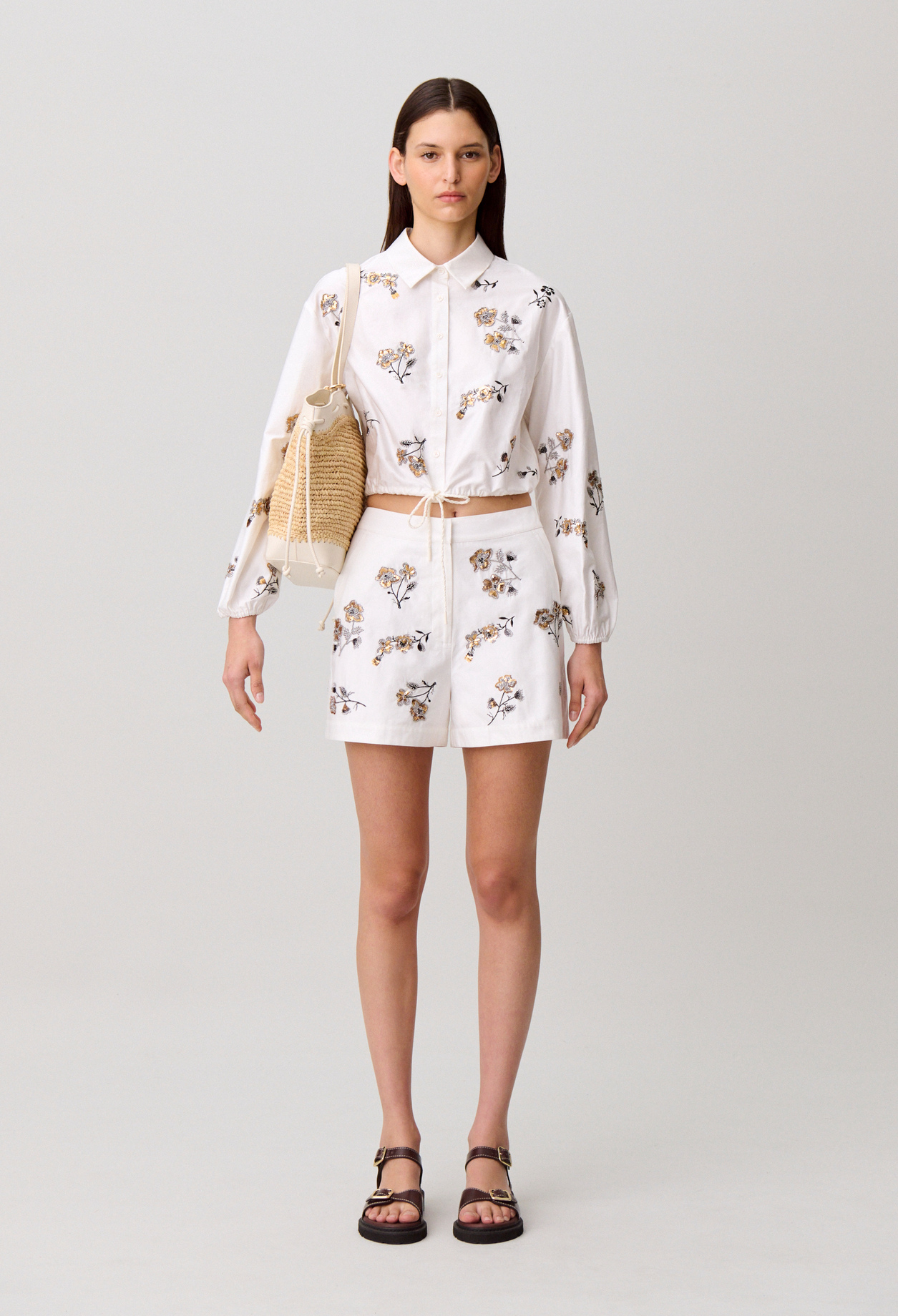Claudie - Short court fleurs - Ecru - Taille 34 - Pour Femme