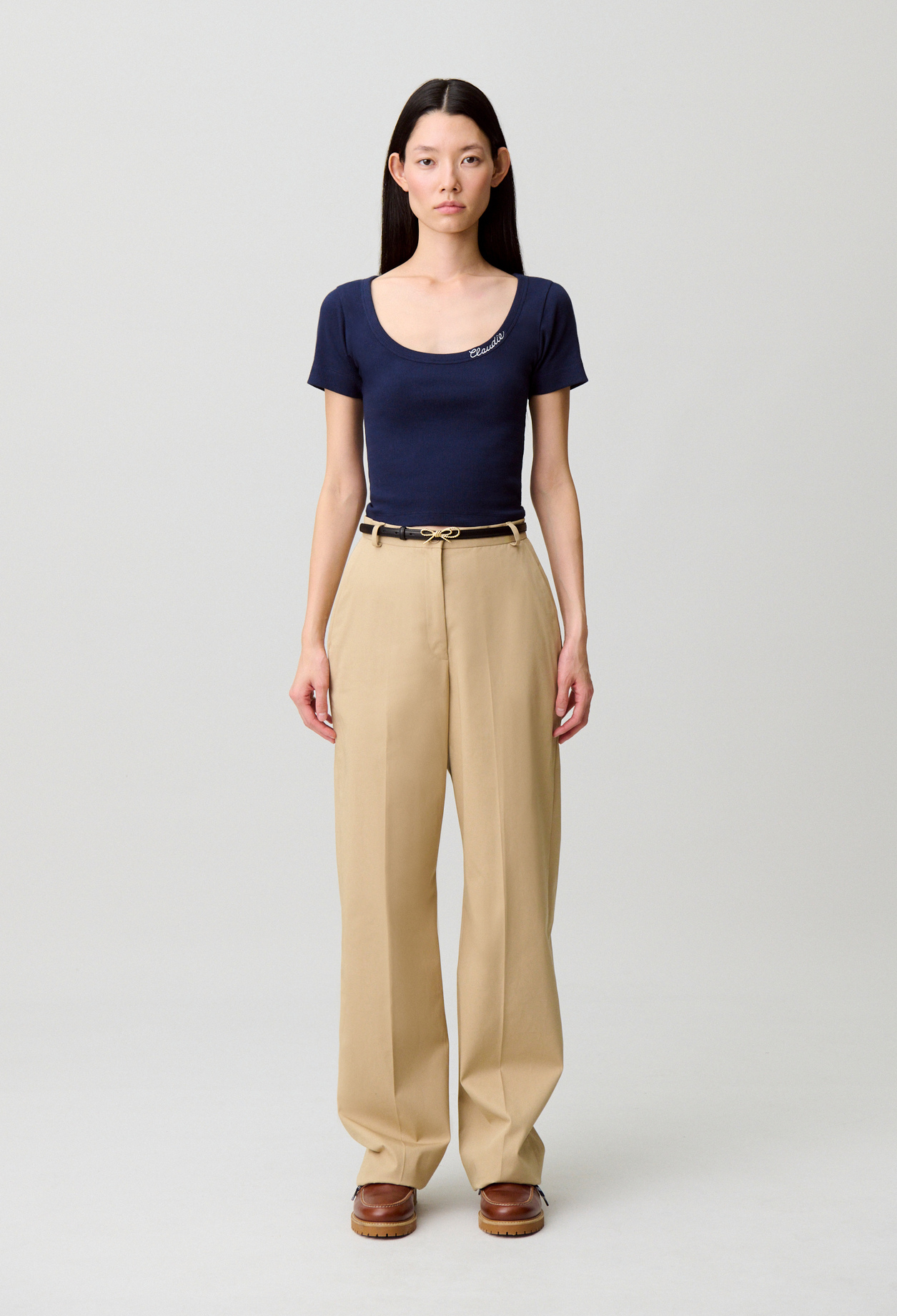 T-Shirt coton brodé - Femme - Marine - Taille 0 - Claudie Pierlot