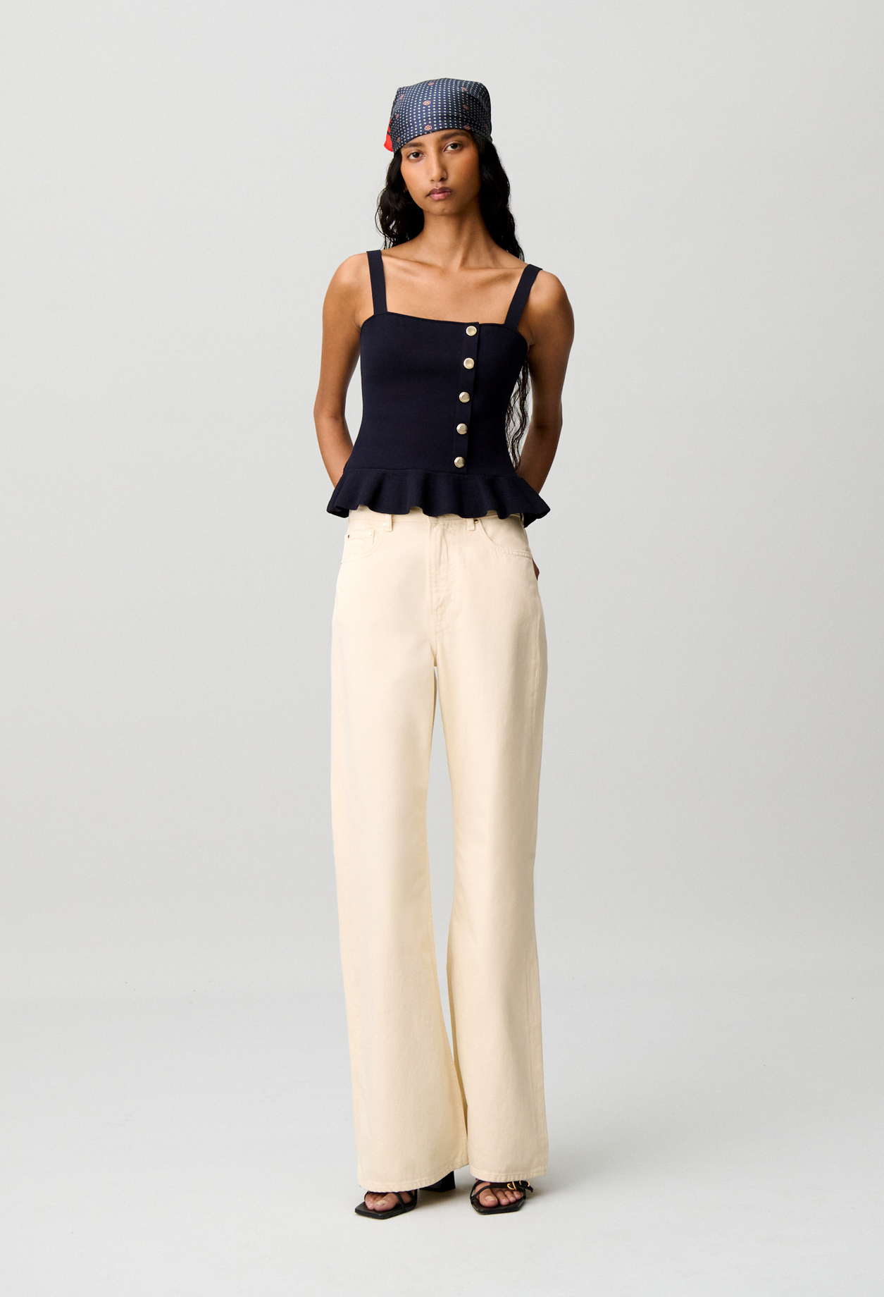 Claudie - Top maille volant - Marine - Taille 2 - Pour Femme
