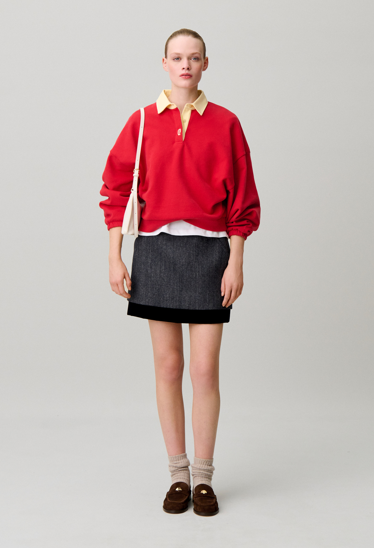 Claudie - Jupe courte bi-matière - Bicolore - Taille 38 - Pour Femme