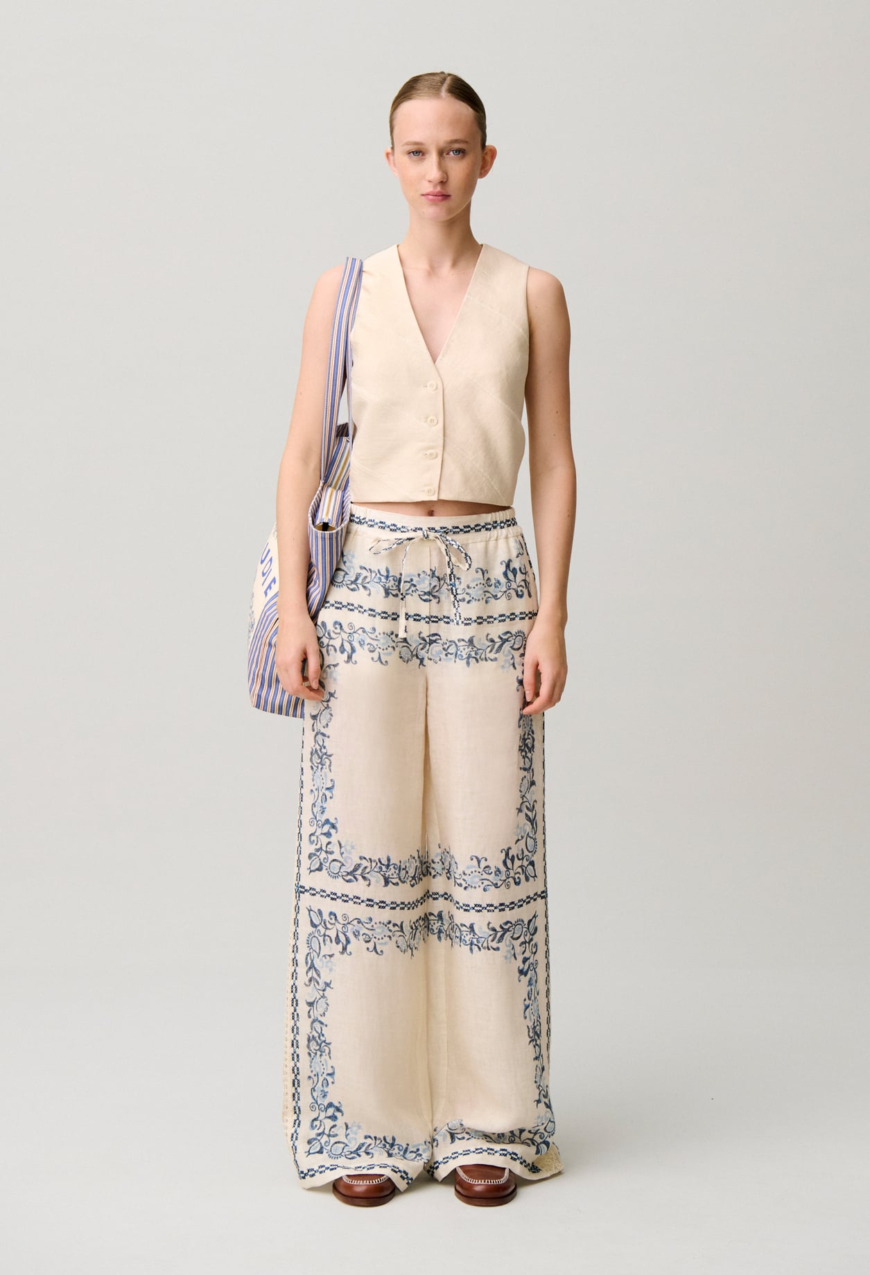 Pantalon fluide lin - Femme - Print Clair - Taille 42 - Claudie Pierlot