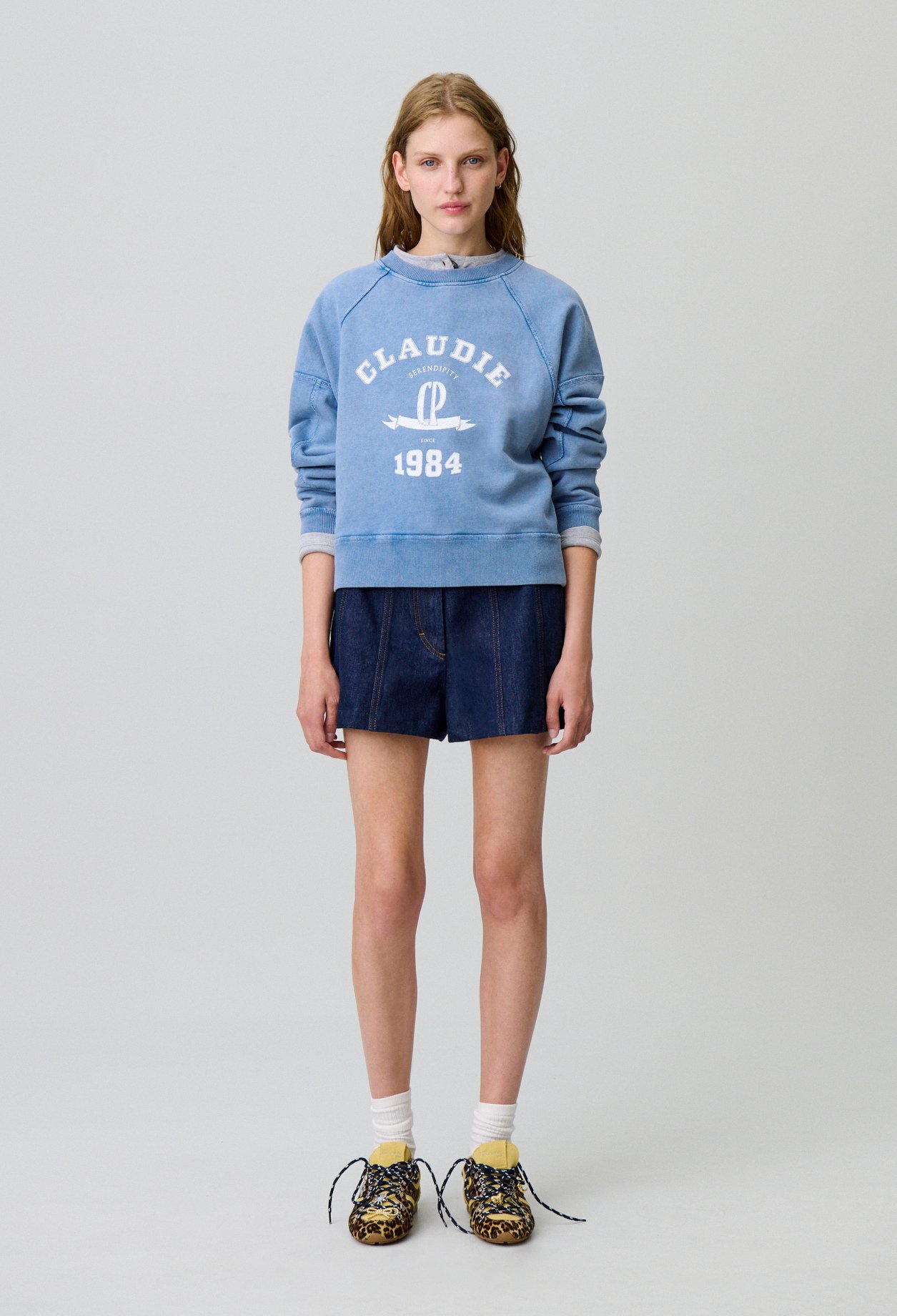Sweatshirt coton délavé - Femme - Bleu Delave - Claudie Pierlot