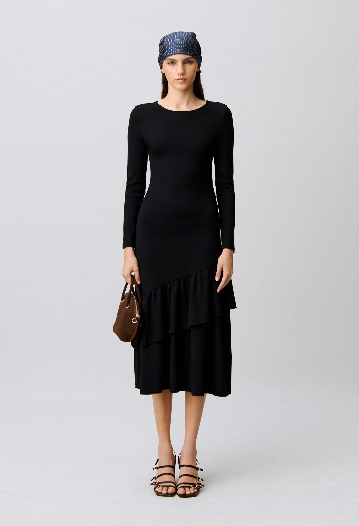 Claudie - Robe moulante jersey volants - Noir - Taille 2 - Pour Femme