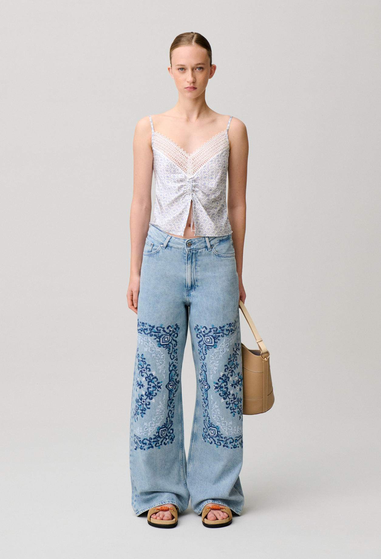 Jean brodé jambes larges - Femme - Bicolore - Taille 38 - Claudie Pierlot